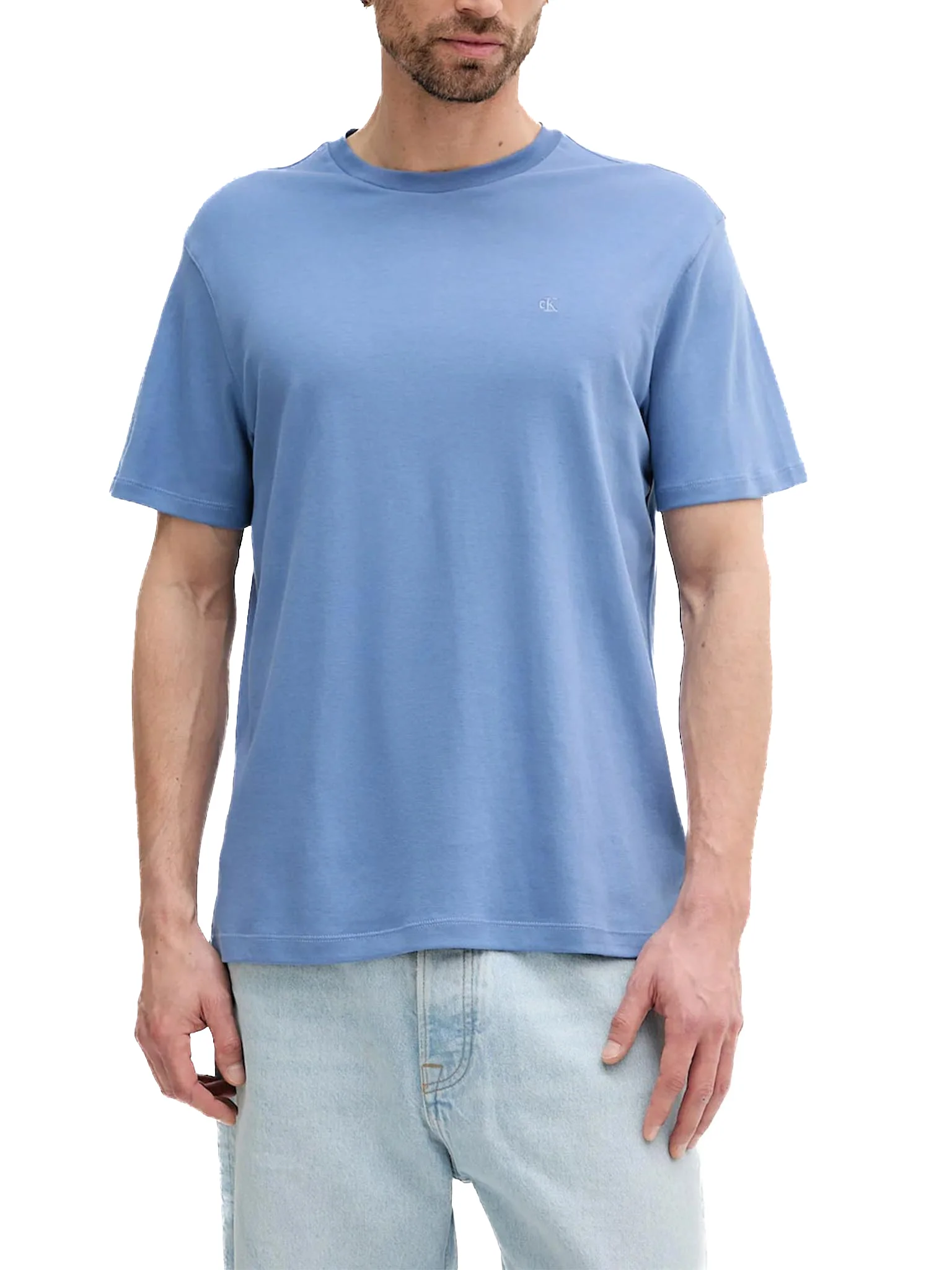 T-shirt Calvin Klein logo chest embro in cotone azzurro