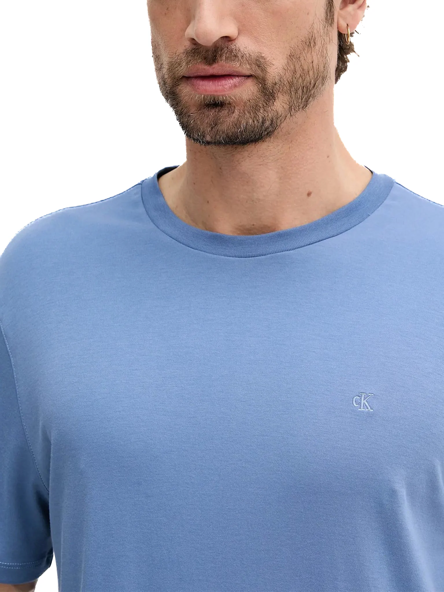 T-shirt Calvin Klein logo chest embro in cotone azzurro - Image 3