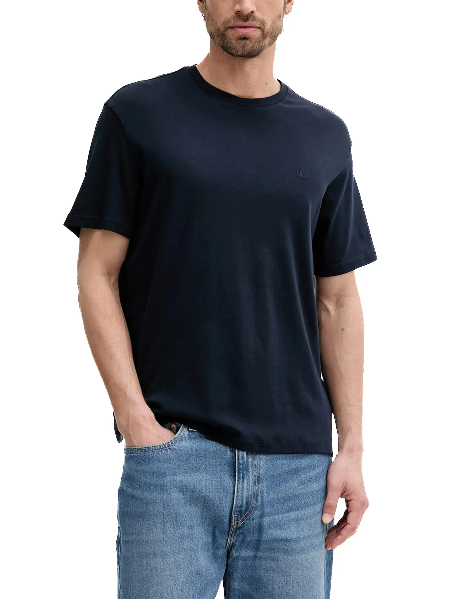 T-shirt Calvin Klein logo chest embro in cotone blu