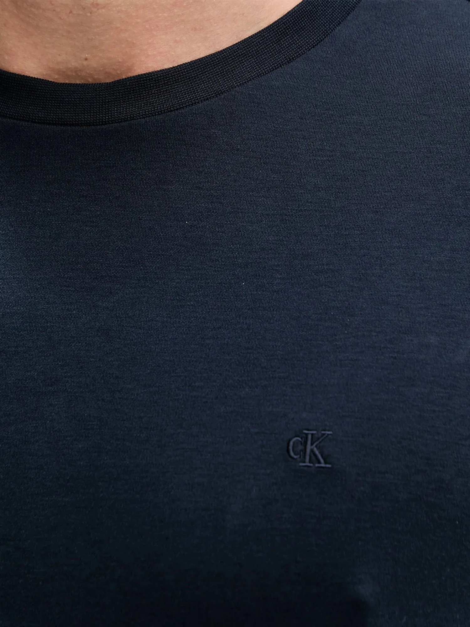 T-shirt Calvin Klein logo chest embro in cotone blu - Image 4