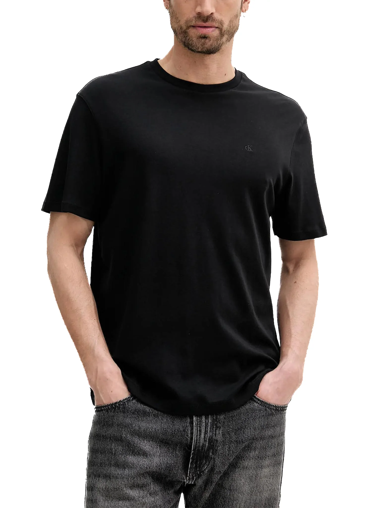 T-shirt Calvin Klein logo chest embro in cotone nero