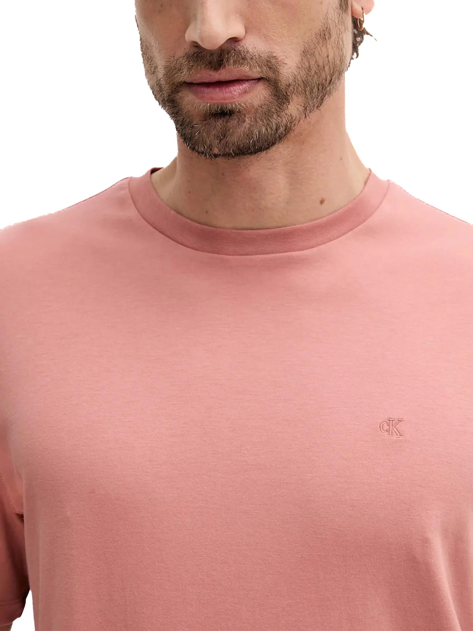 T-shirt Calvin Klein logo chest embro in cotone rosa - Image 3