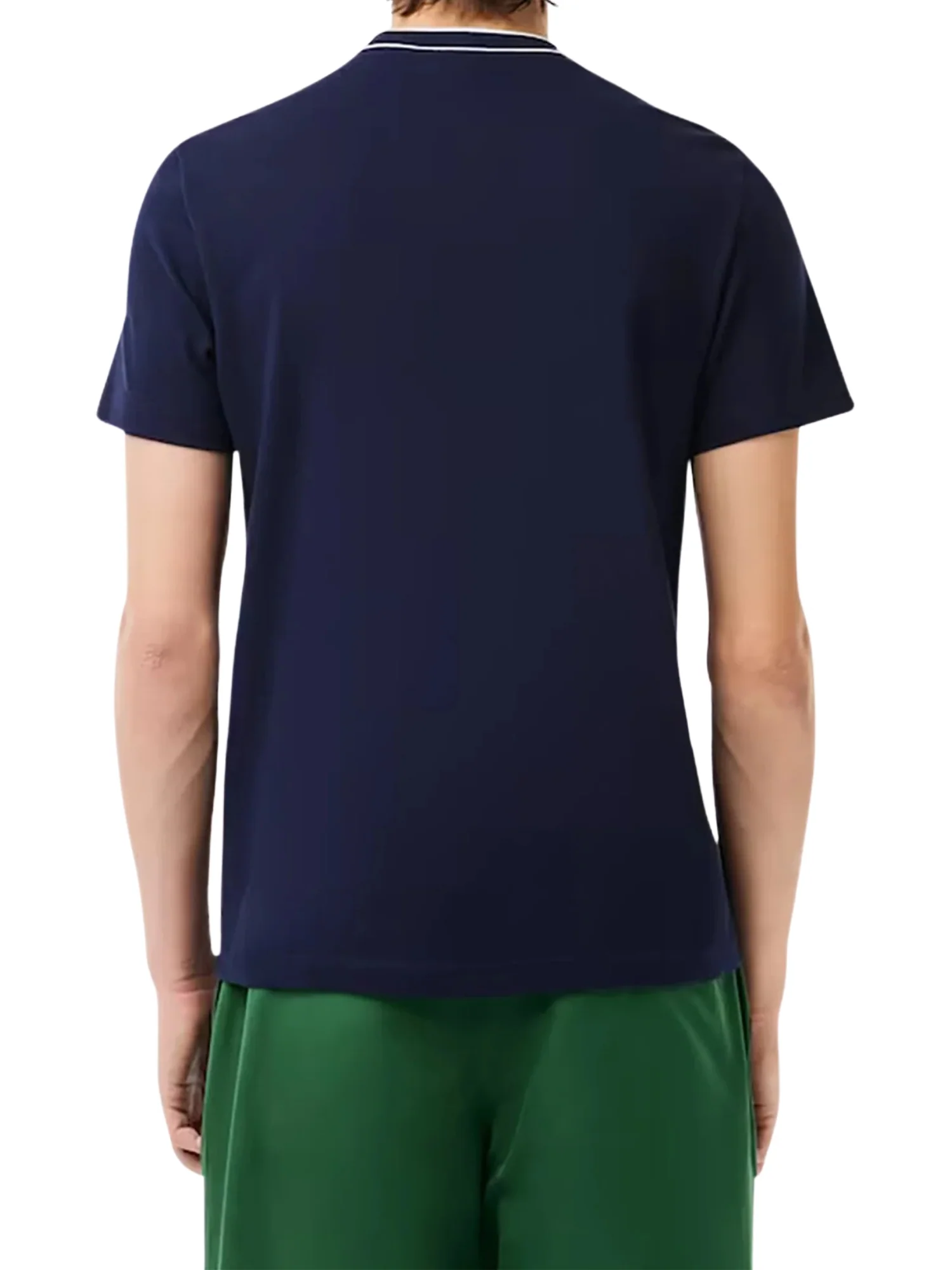T-shirt Lacoste uomo con maniche corte e collo a righe modello piquet blu - Image 2