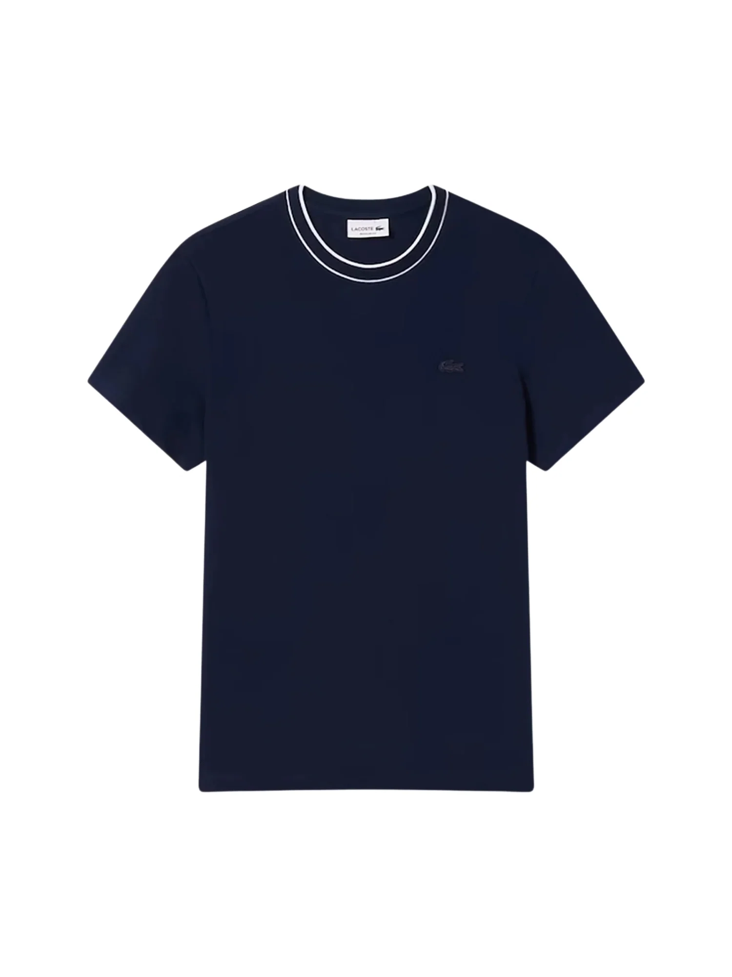 T-shirt Lacoste uomo con maniche corte e collo a righe modello piquet blu - Image 3