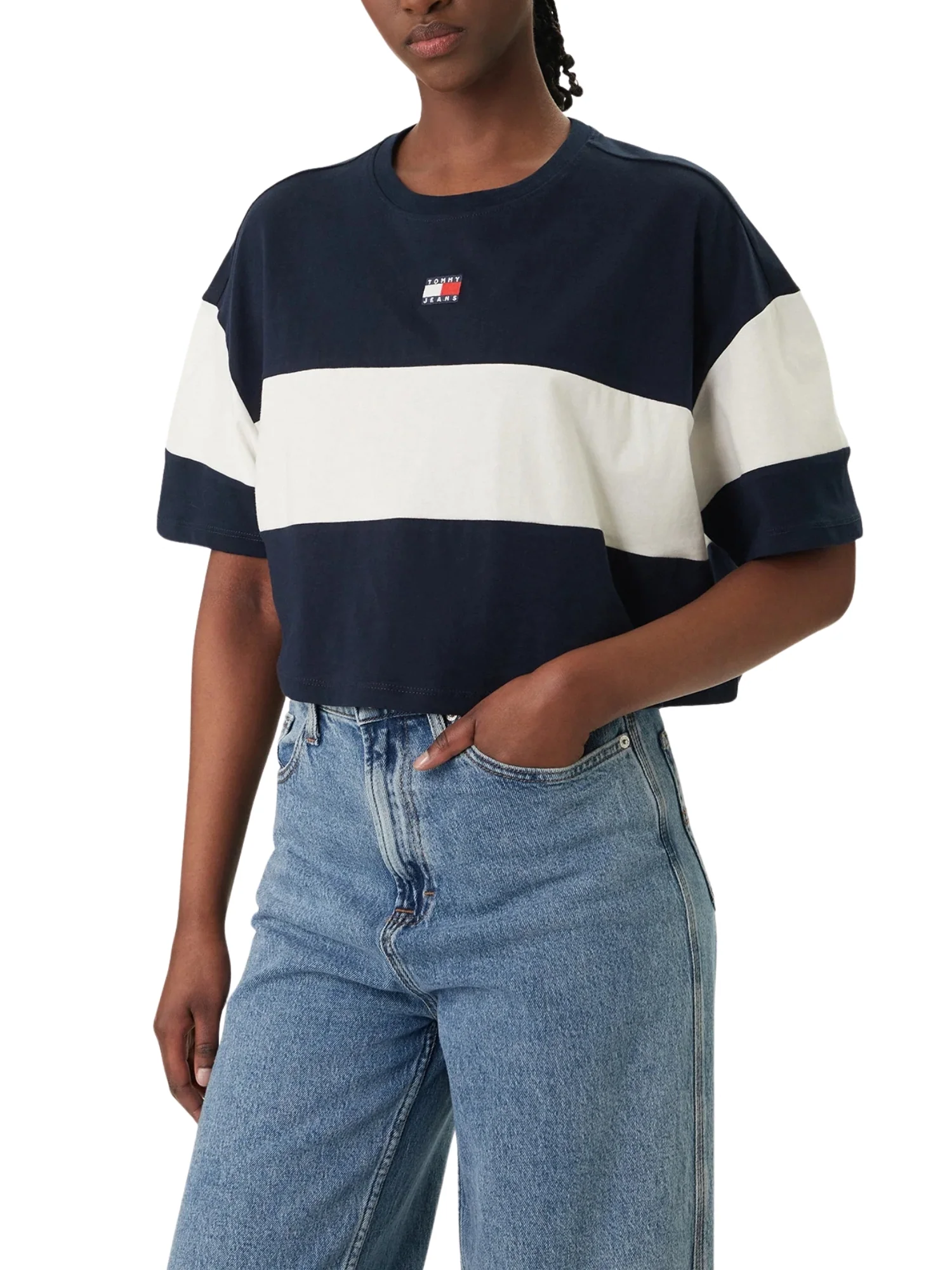 T-shirt con maniche corte modello mc colorblock badge blu