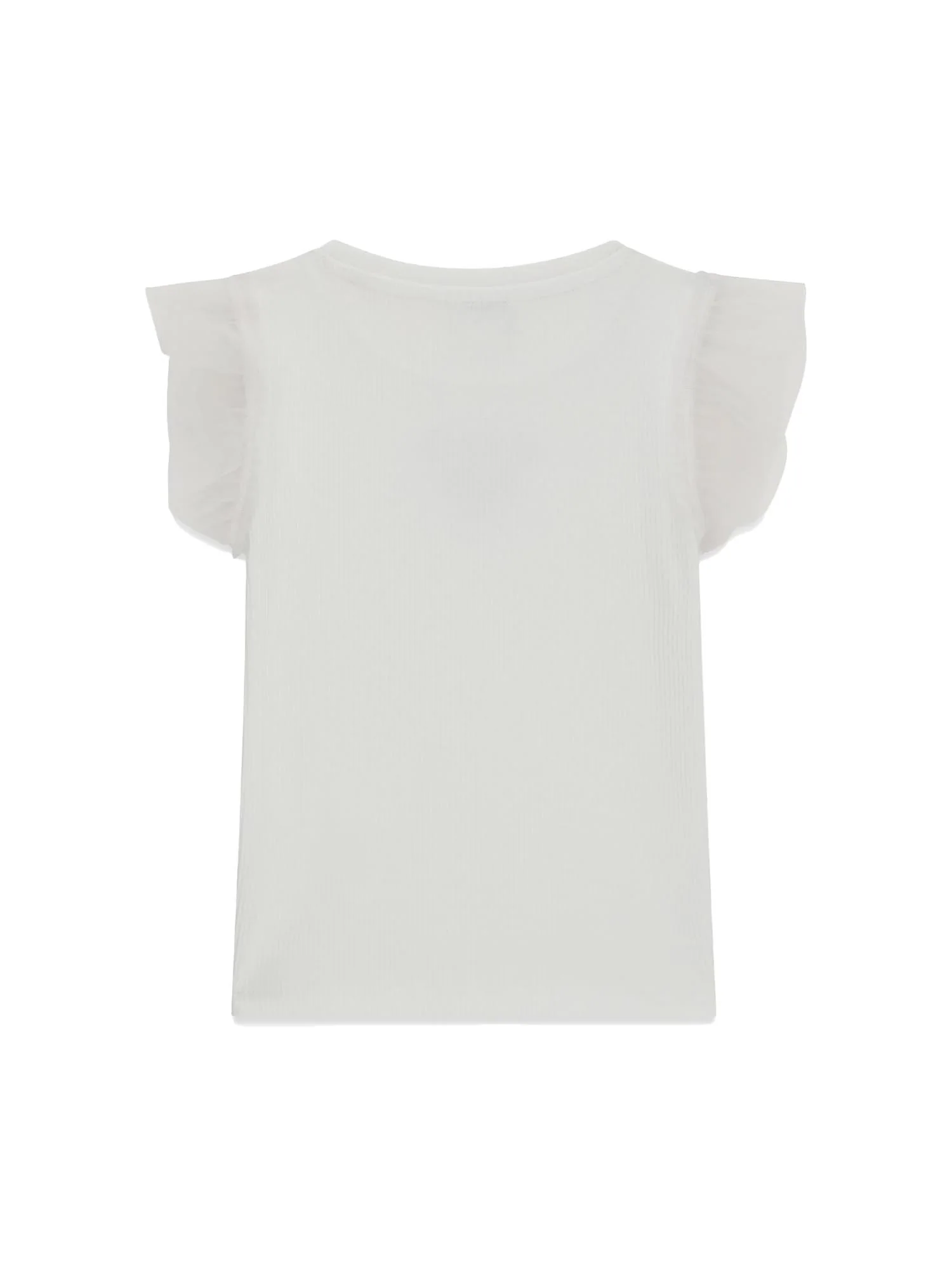 T-shirt Guess Bambina a costine con maniche a balze bianco - Image 2