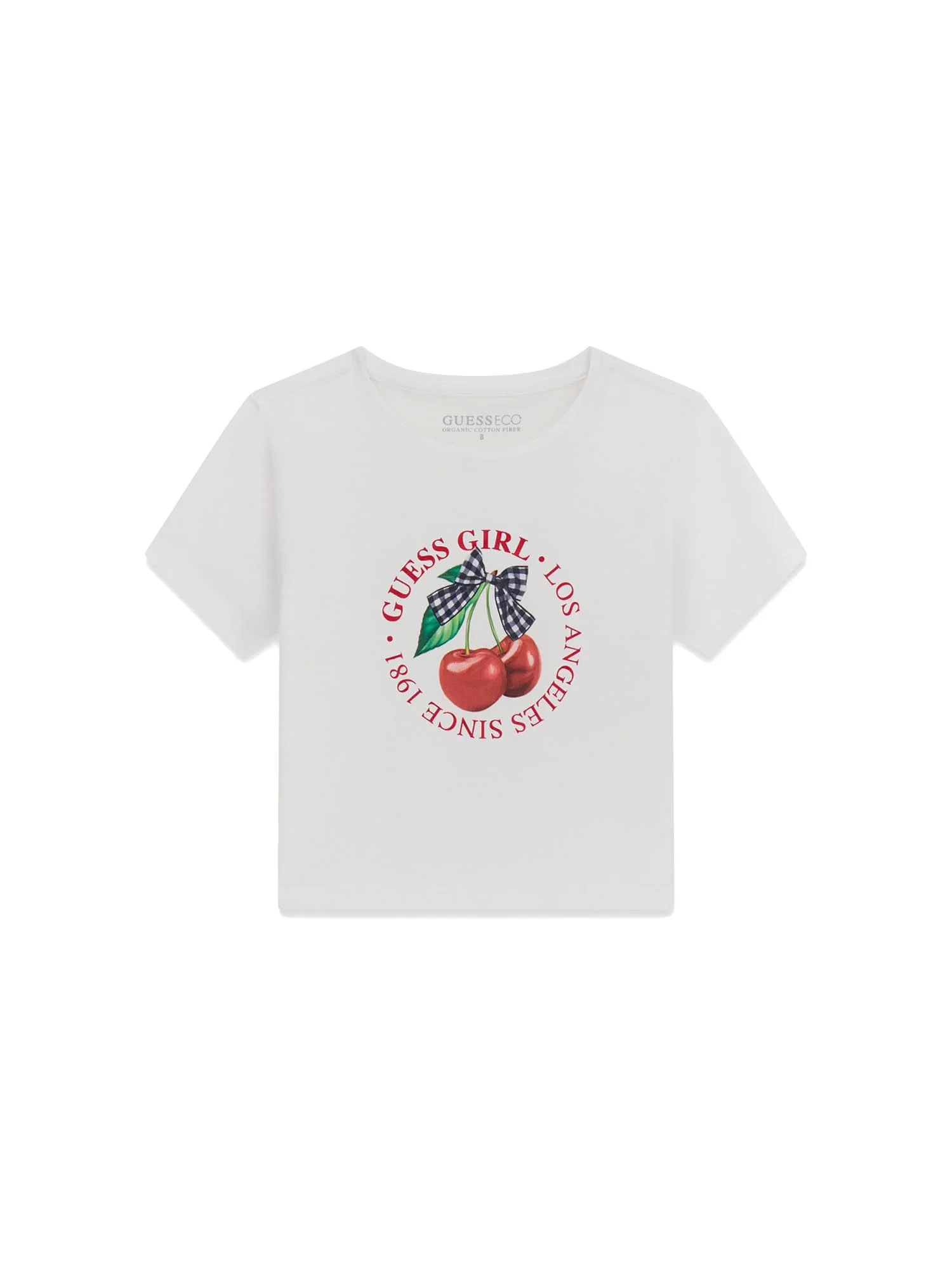 T-shirt Guess Bambina crop e stampa cherries bianco