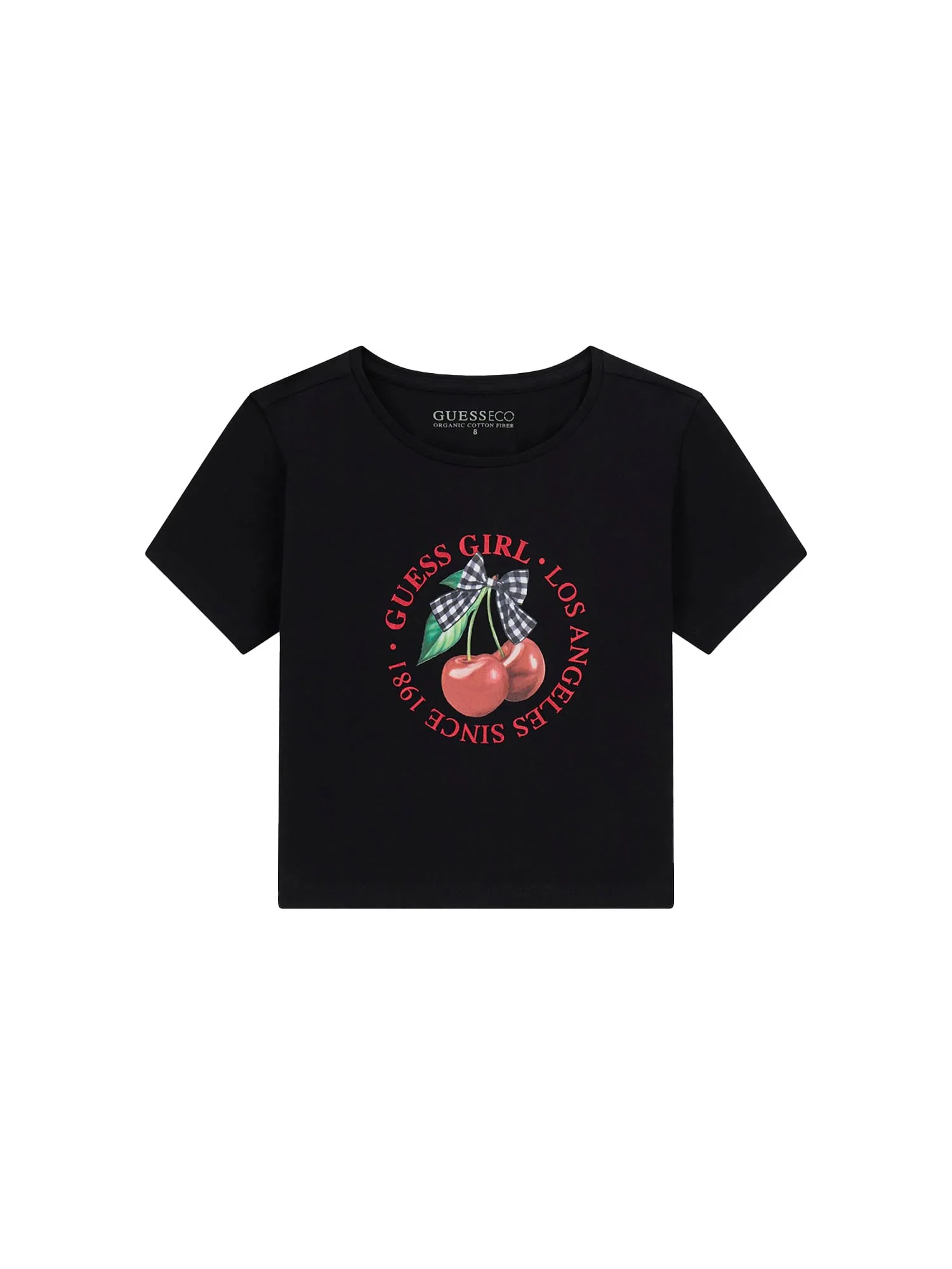 T-shirt Guess Bambina crop e stampa cherries nero