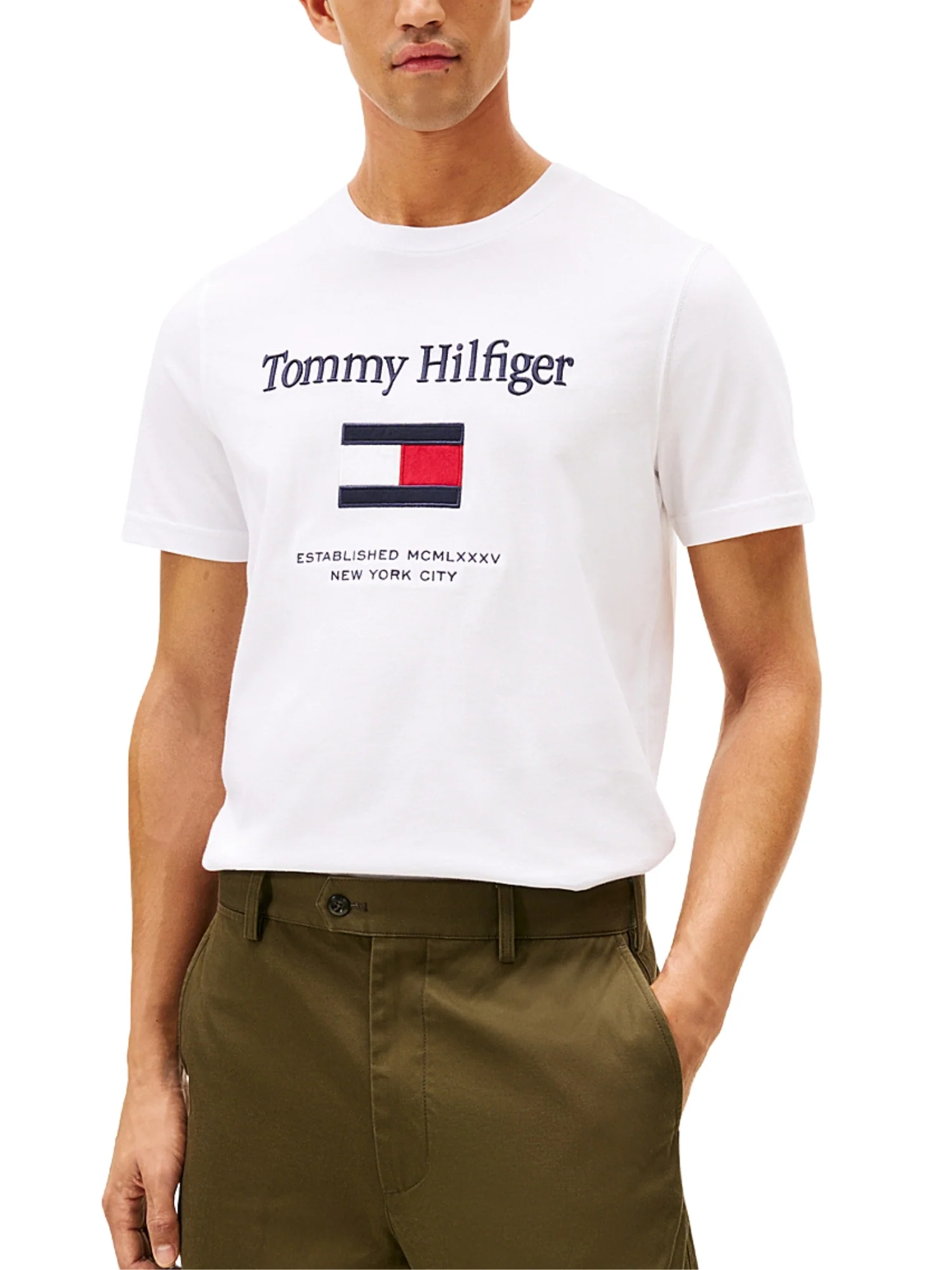 T-shirt con maniche corte Tommy Hilfiger modello embro flag bianco
