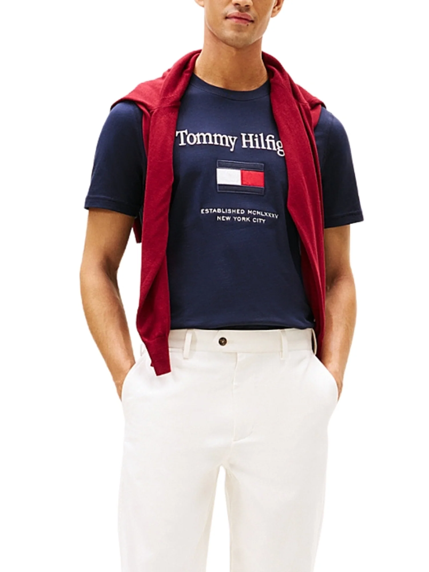 T-shirt con maniche corte Tommy Hilfiger modello embro flag blu