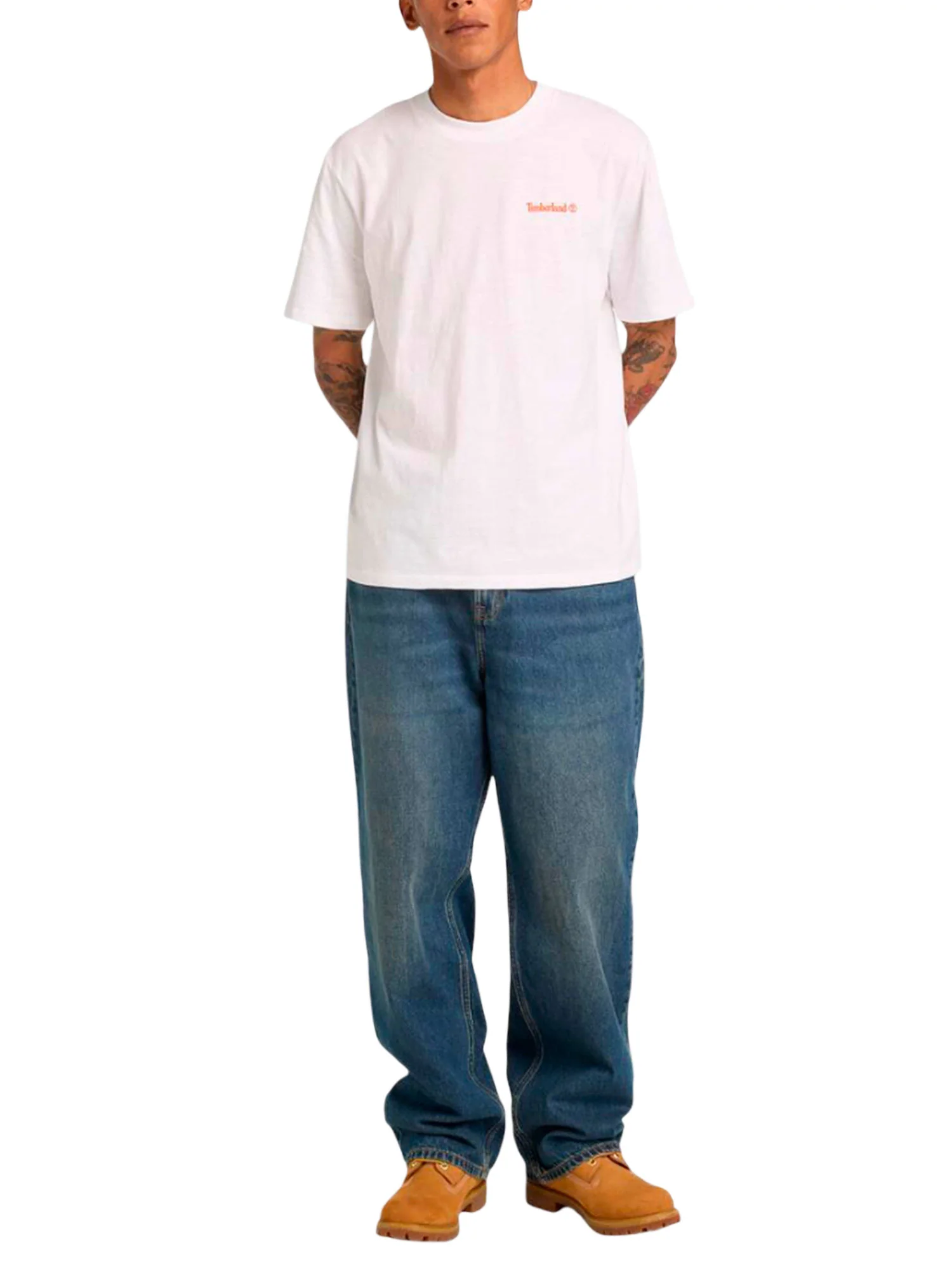 T-shirt Timberland uomo manica corta Fishing photo back bianco