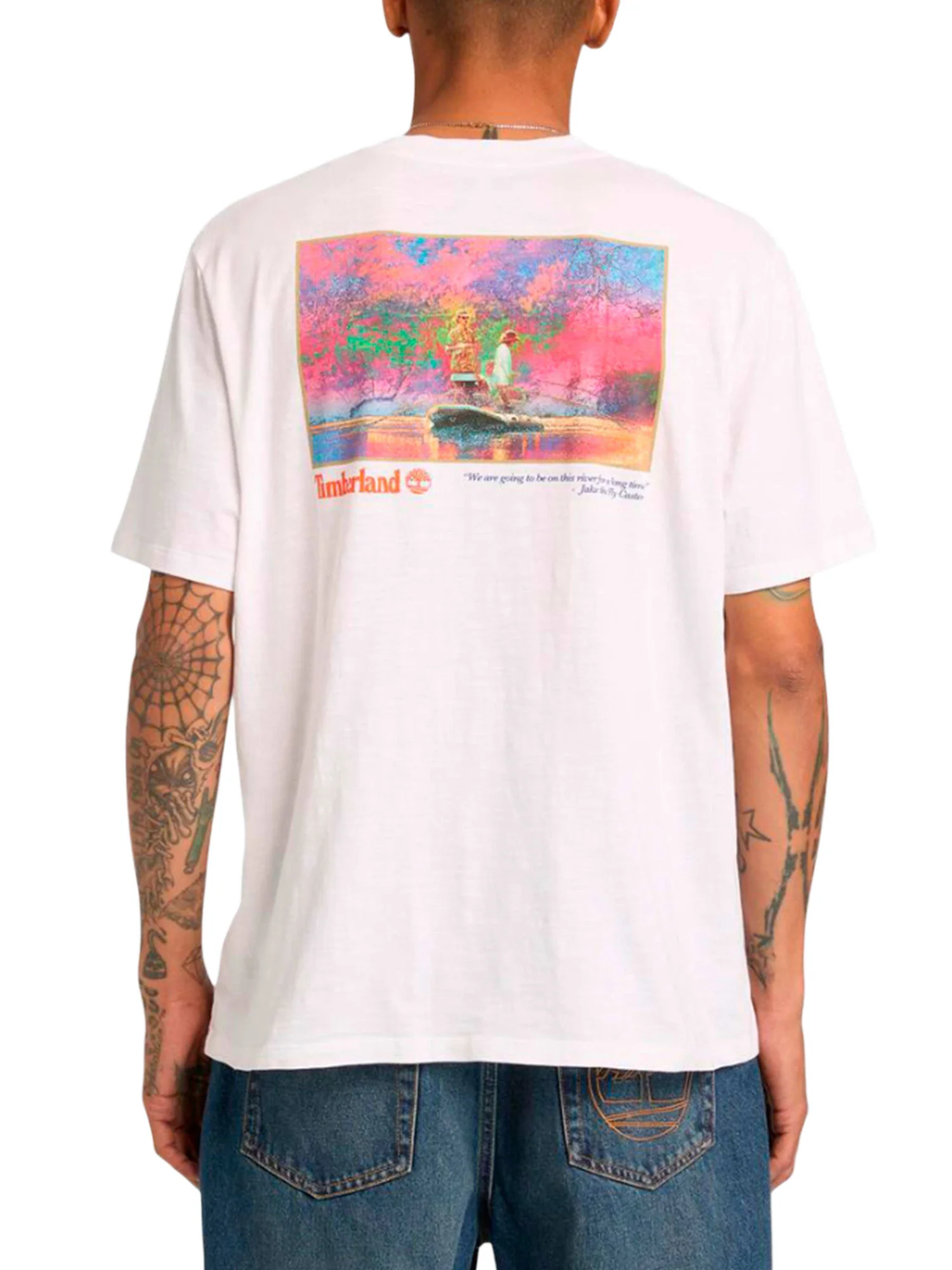 T-shirt Timberland uomo manica corta Fishing photo back bianco - Image 2