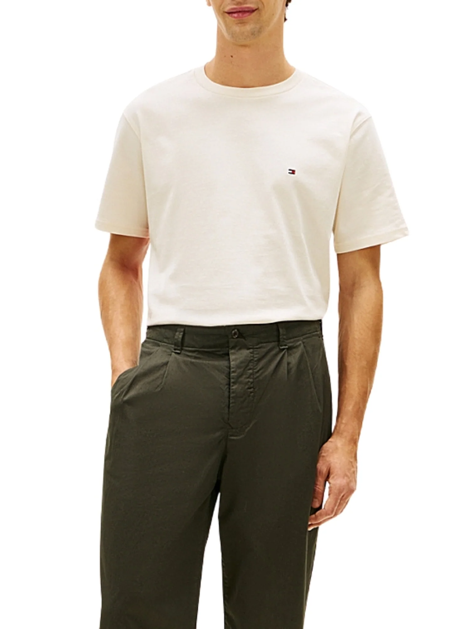 T-shirt con maniche corte Tommy Hilfiger modello flag avorio