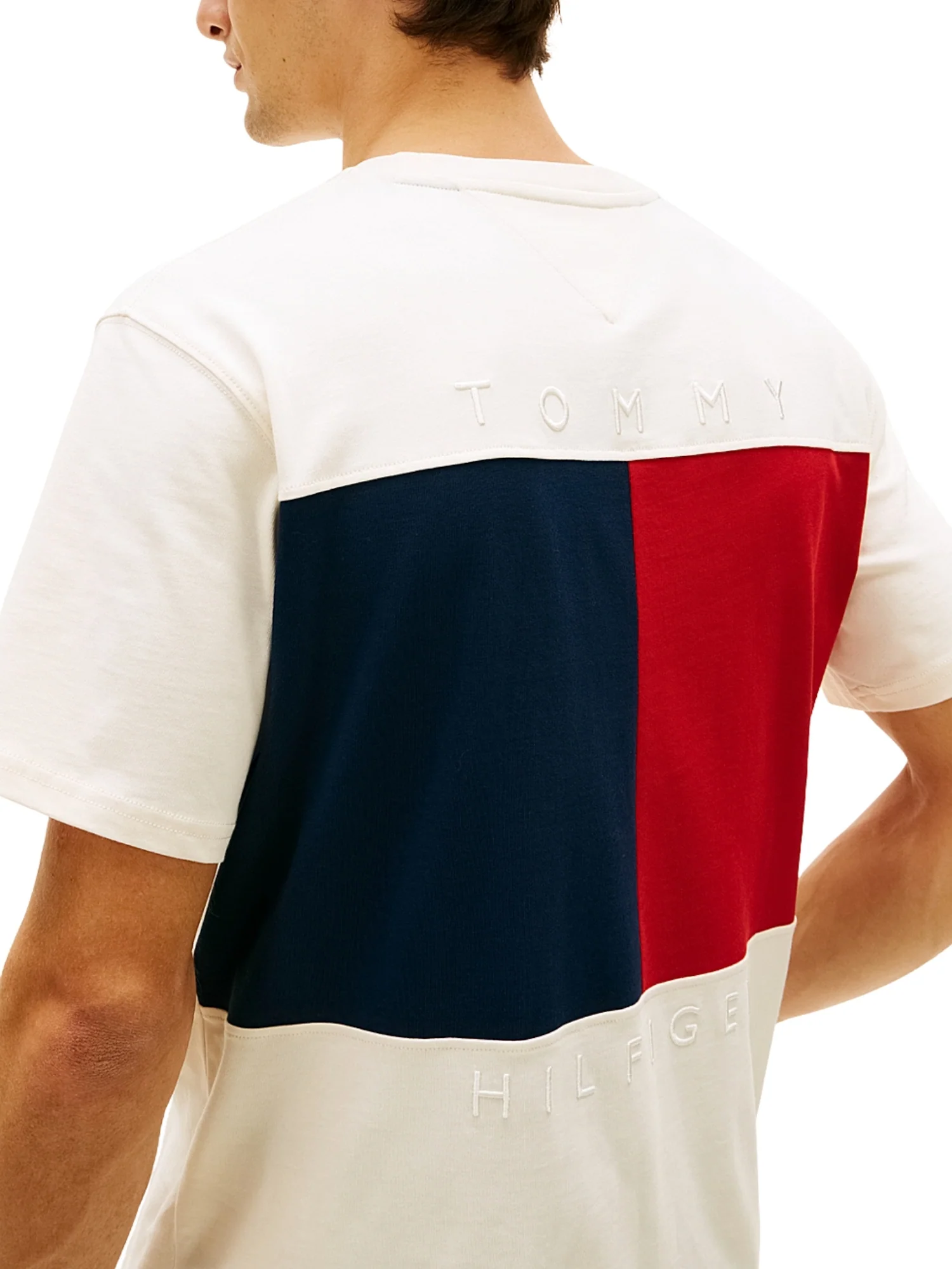 T-shirt con maniche corte Tommy Hilfiger modello flag avorio - Image 4
