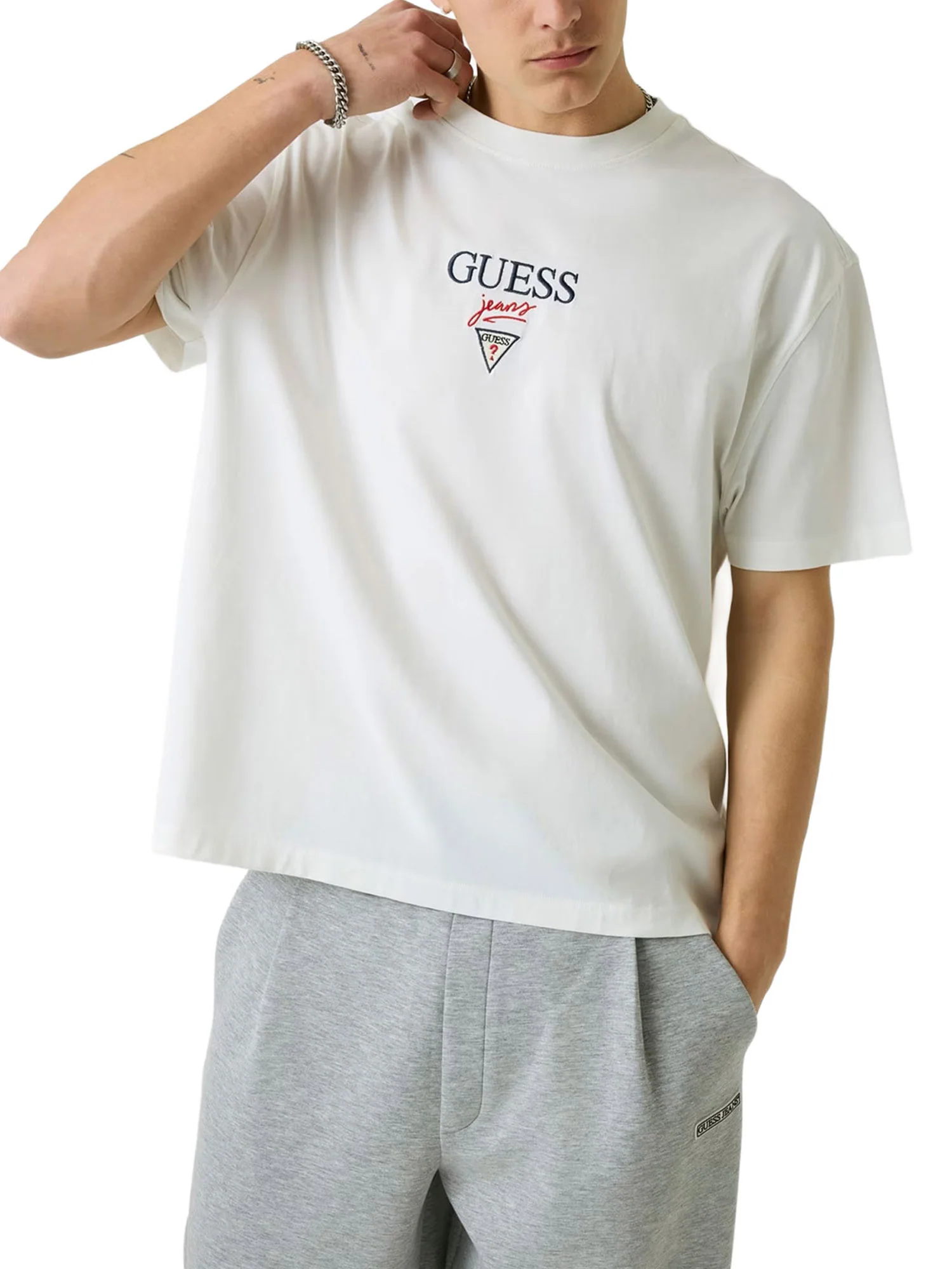 T-shirt Guess uomo manica corta Baker logo bianco
