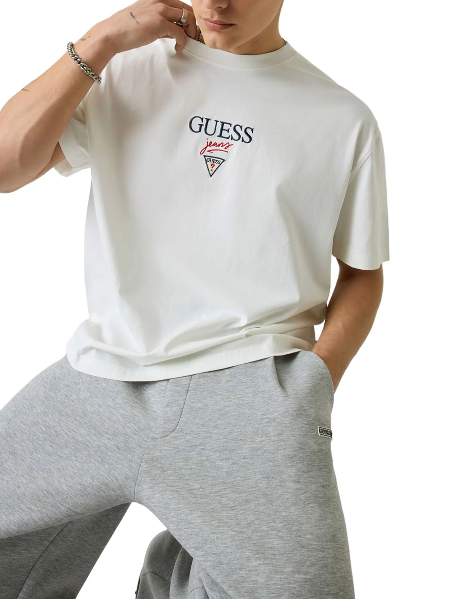 T-shirt Guess uomo manica corta Baker logo bianco - Image 3