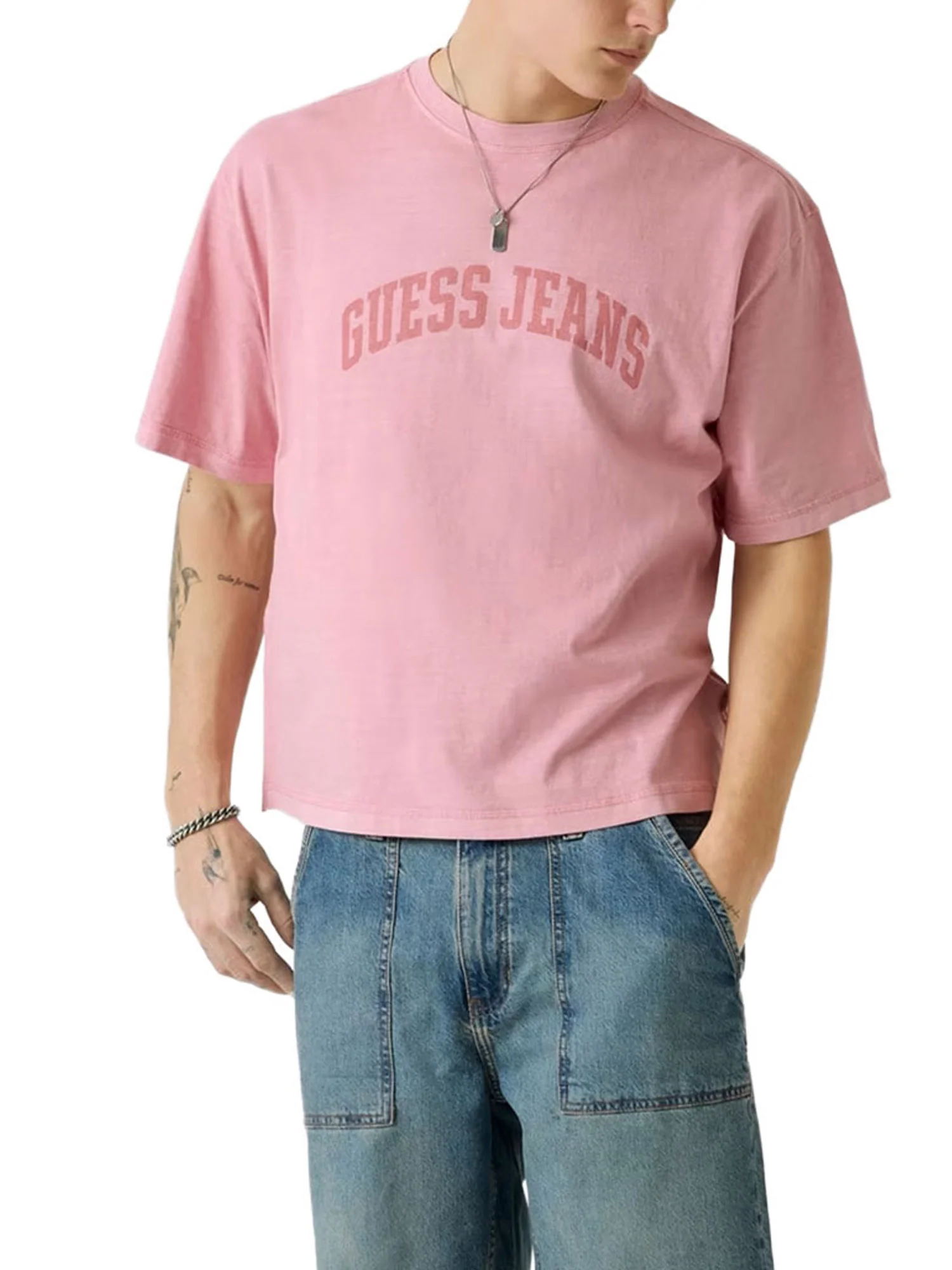 T-shirt Guess uomo manica corta Boxy Cropped rosa