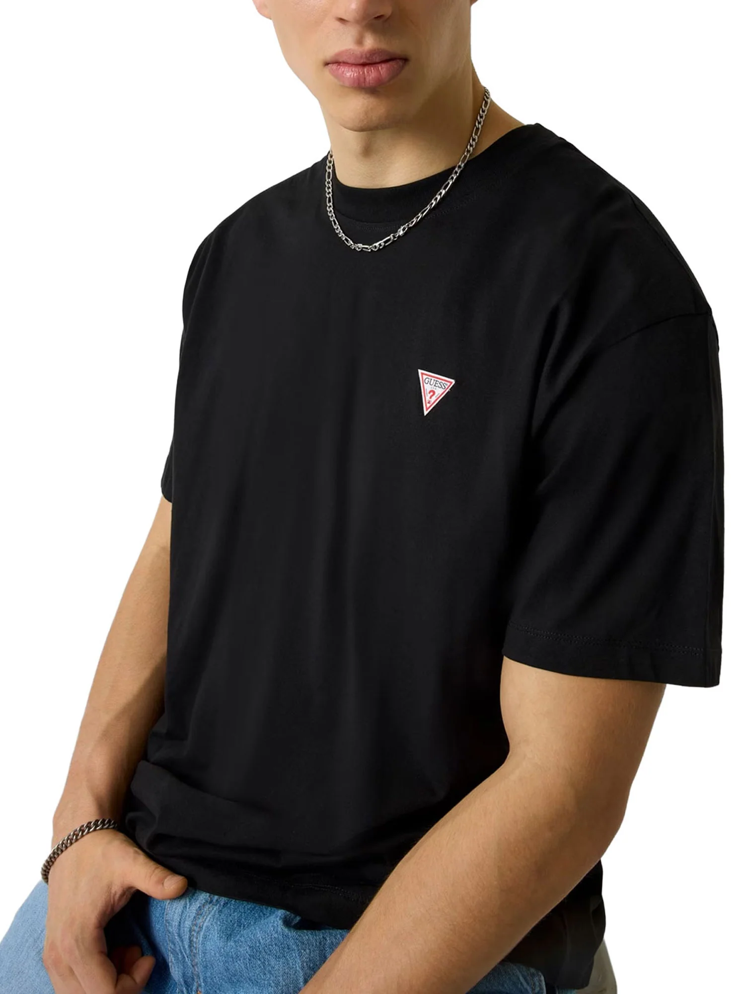 T-shirt Guess uomo manica corta Mini triangle nero