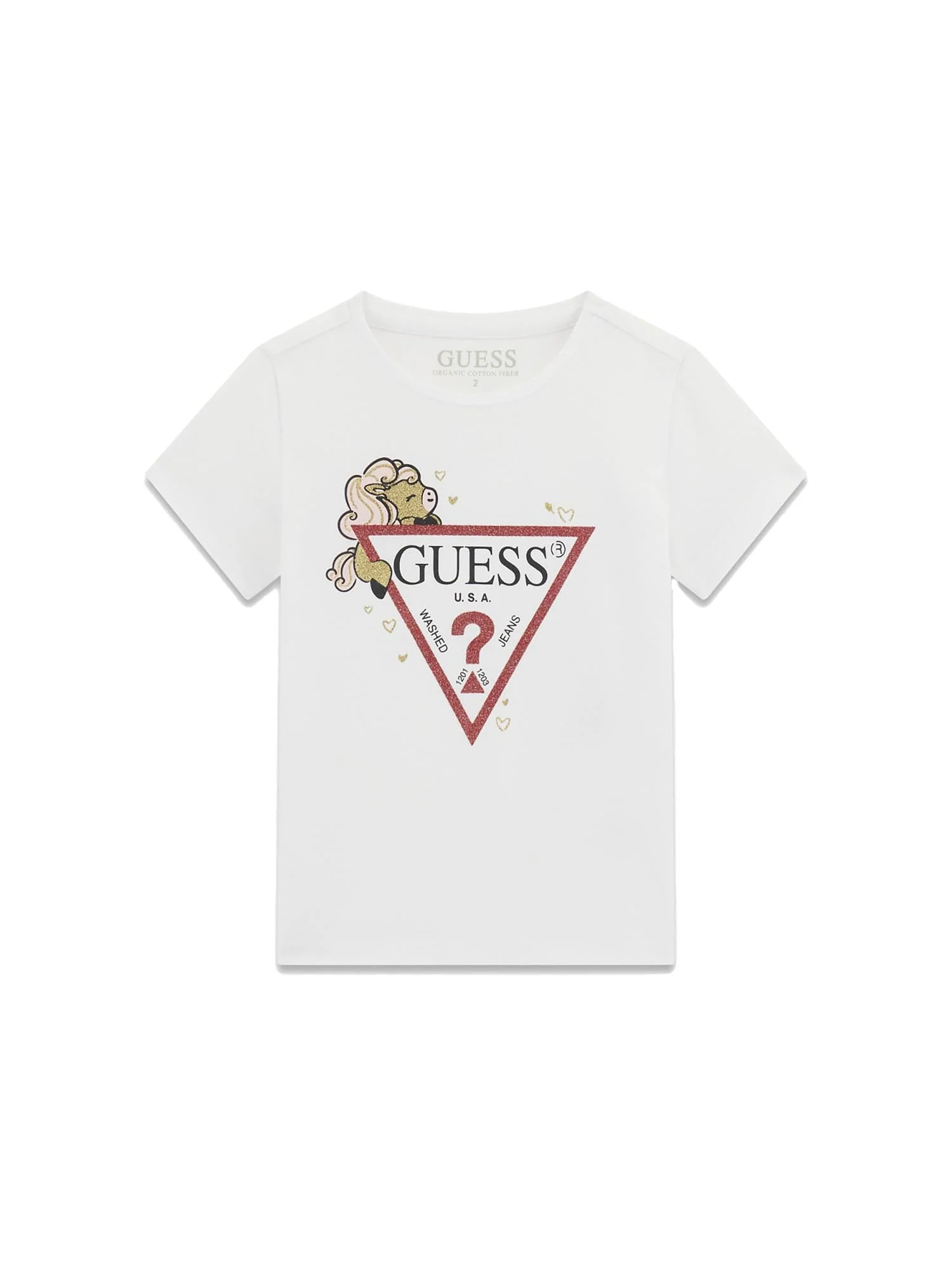 T-shirt Guess Bambina glitter logo bianco