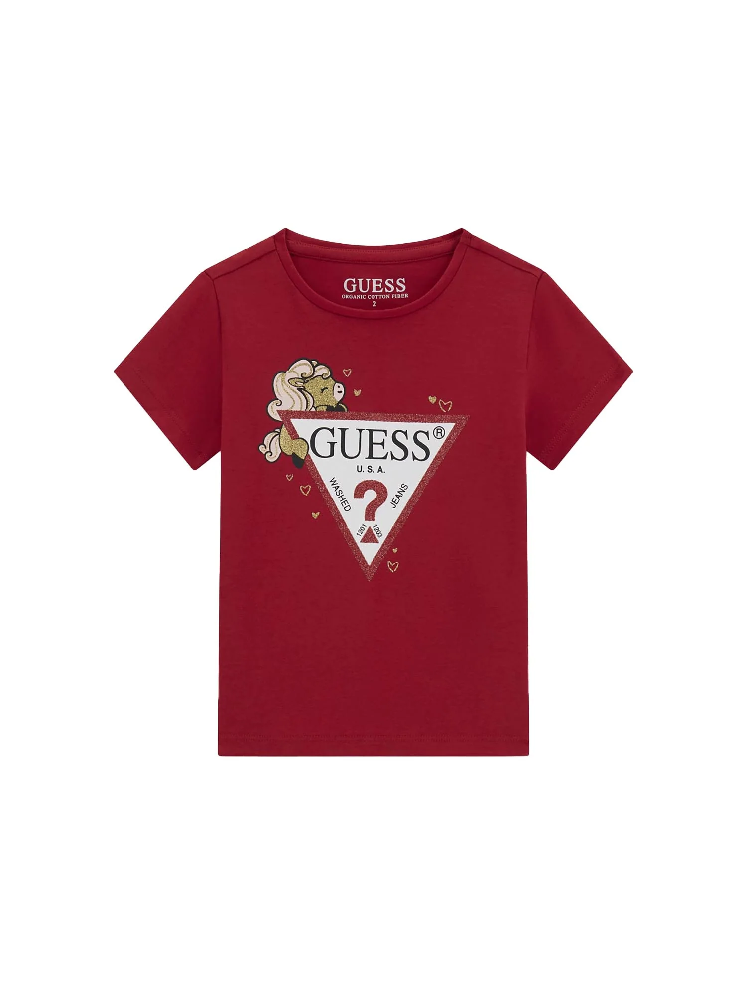 T-shirt Guess Bambina glitter logo rosso