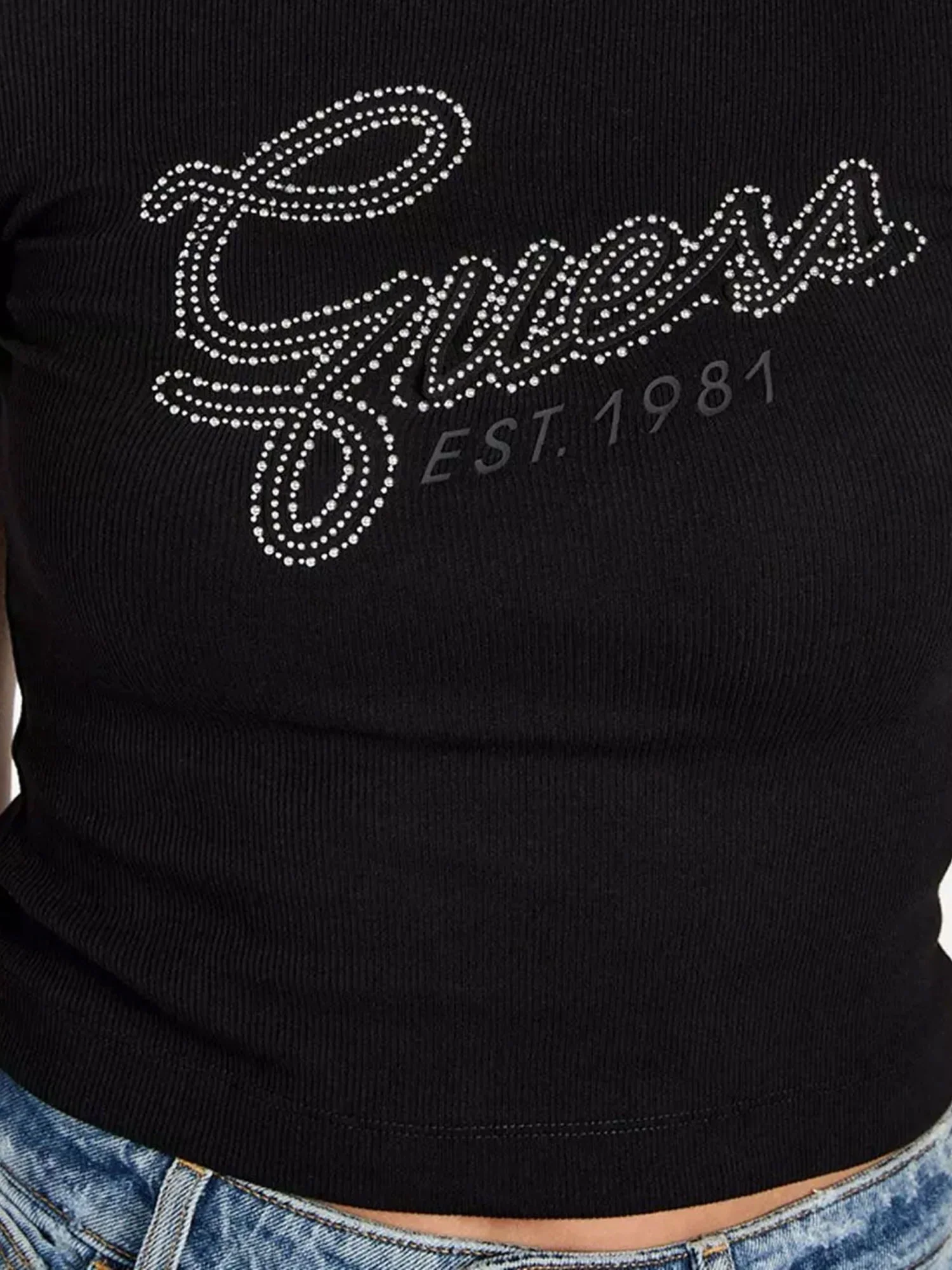 T-shirt Guess Donna studs script nero - Image 3
