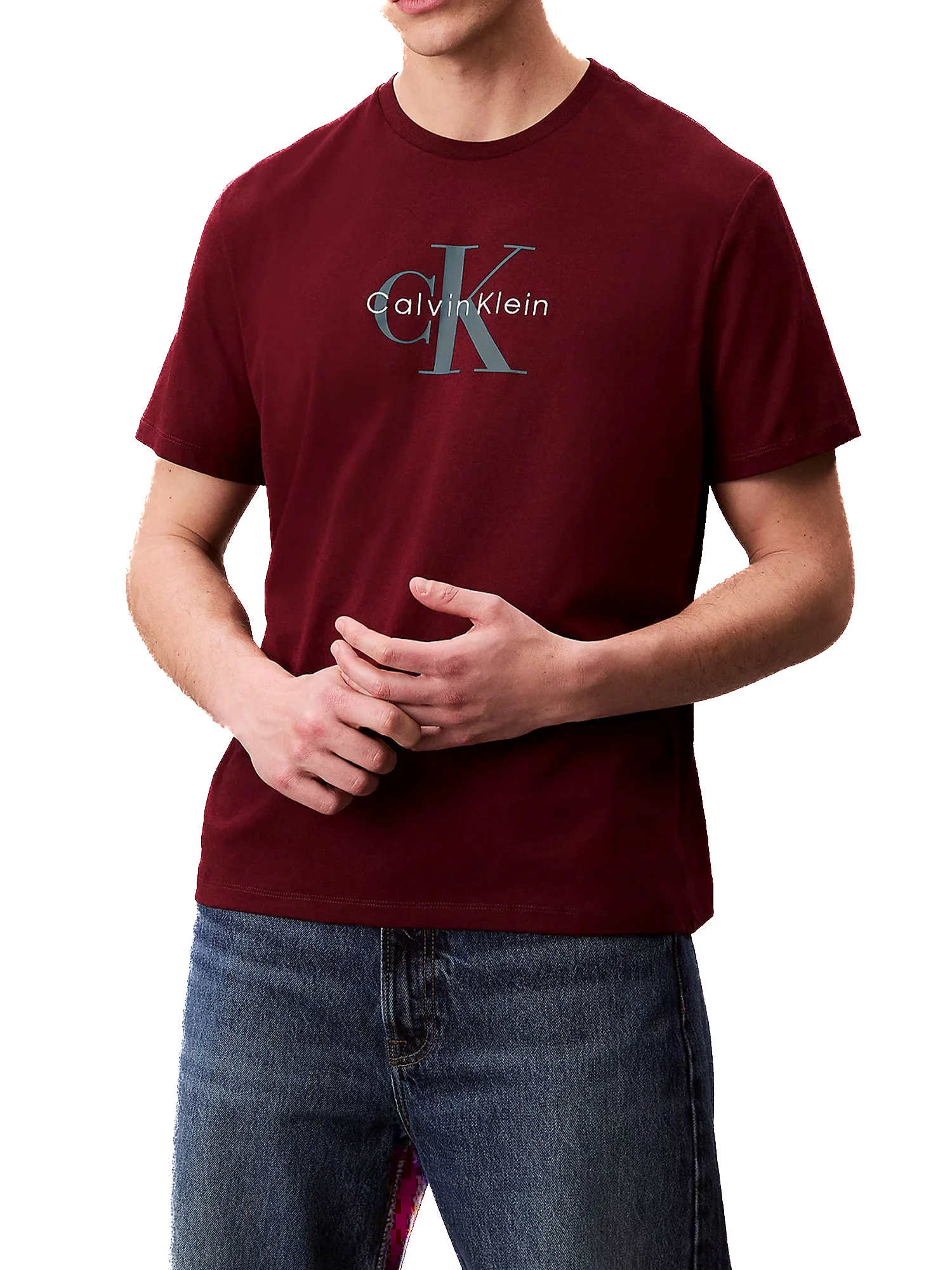 T-shirt Calvin Klein con logo frontale bordeaux