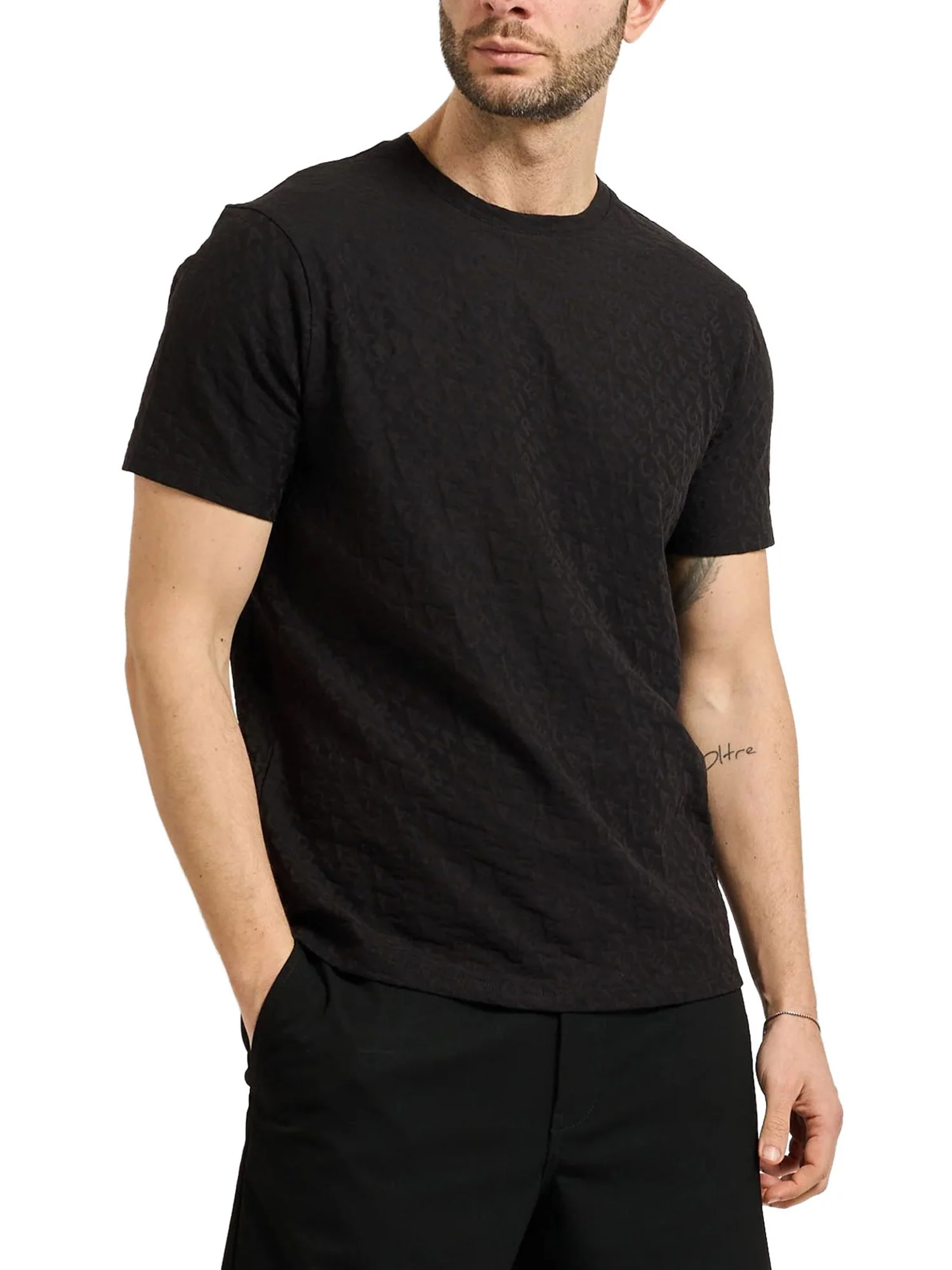 T-shirt Armani Exchange Uomo mc jaquard con logo nero - Image 4