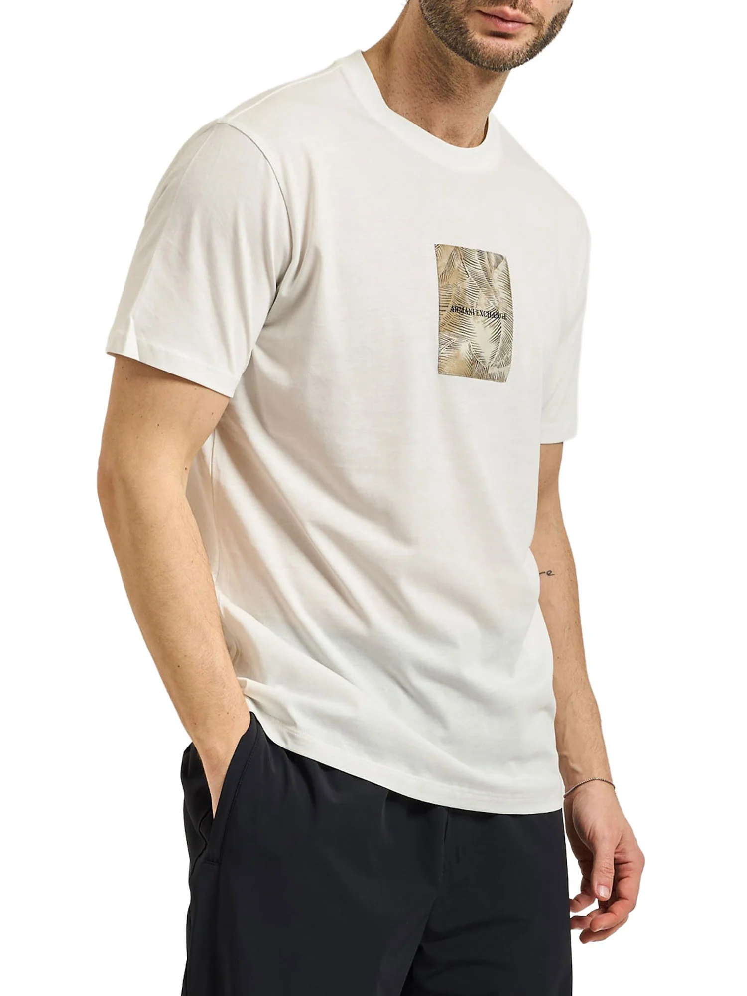 T-shirt Armani Exchange Uomo manica corta leafs logo bianco - Image 3