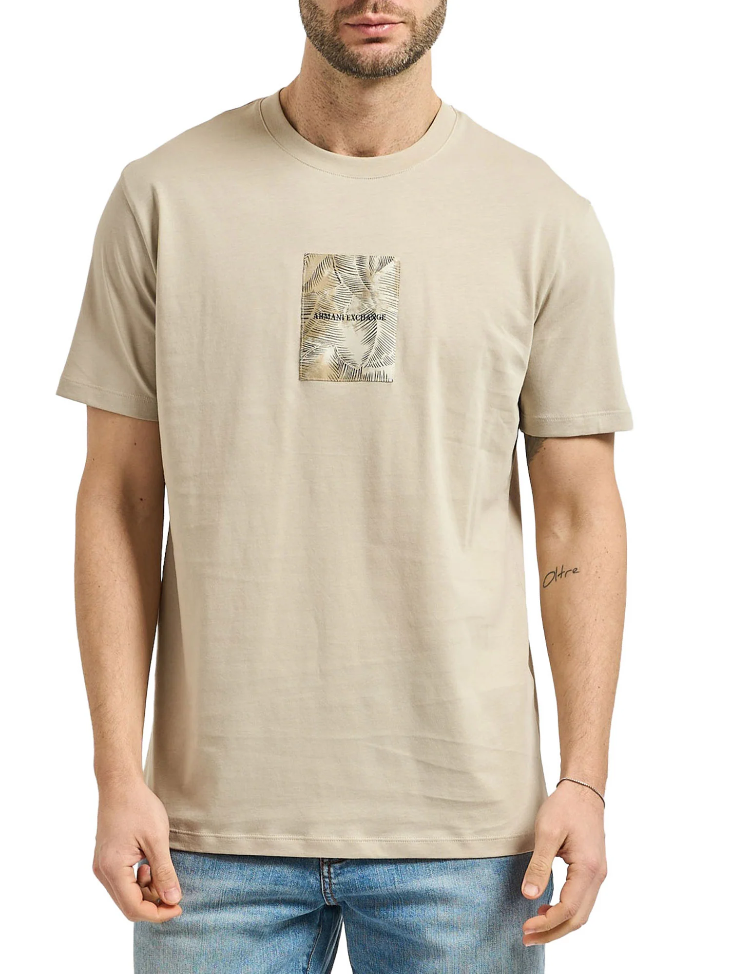 T-shirt Armani Exchange Uomo manica corta leafs logo grigio