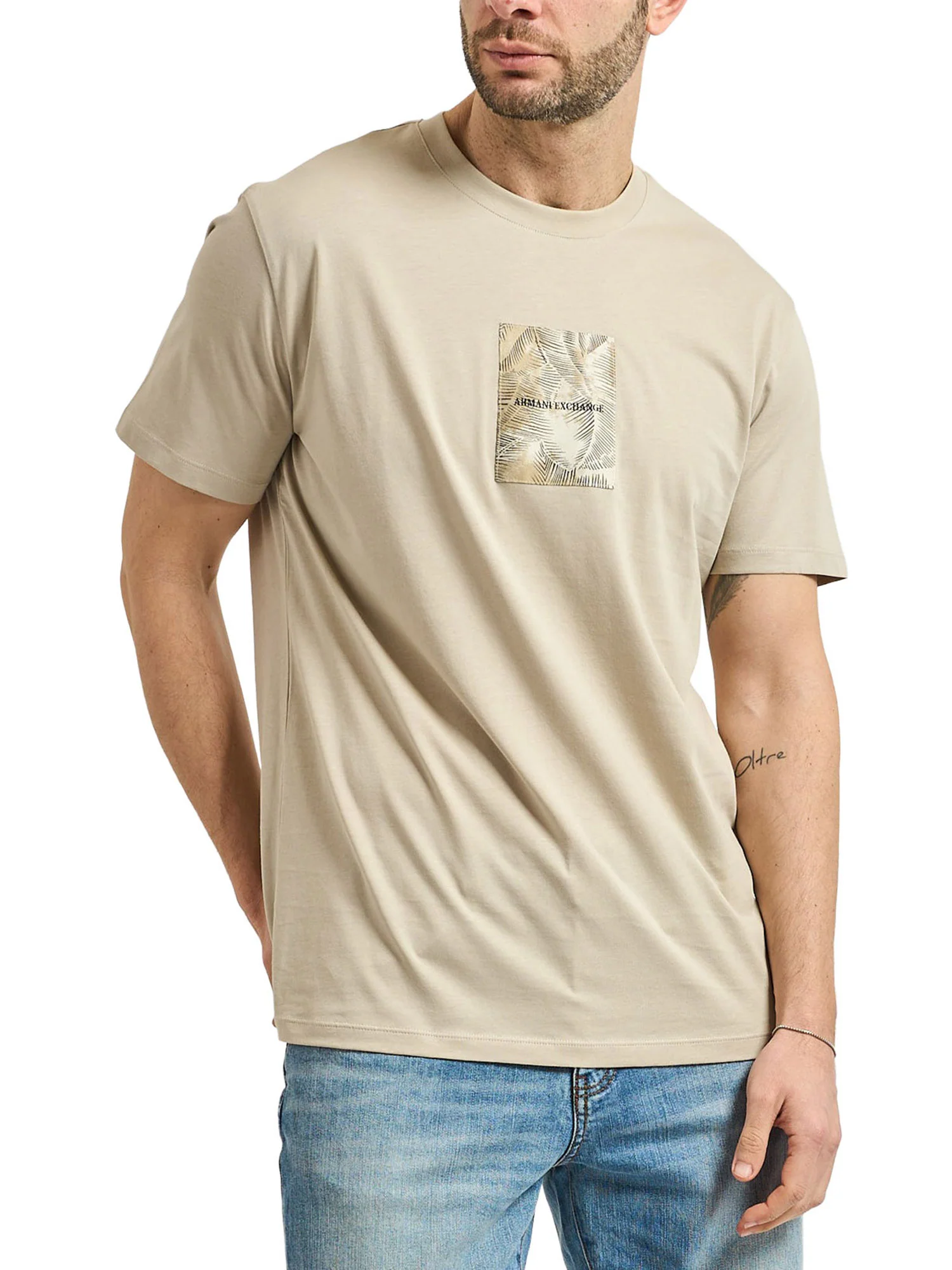 T-shirt Armani Exchange Uomo manica corta leafs logo grigio - Image 3