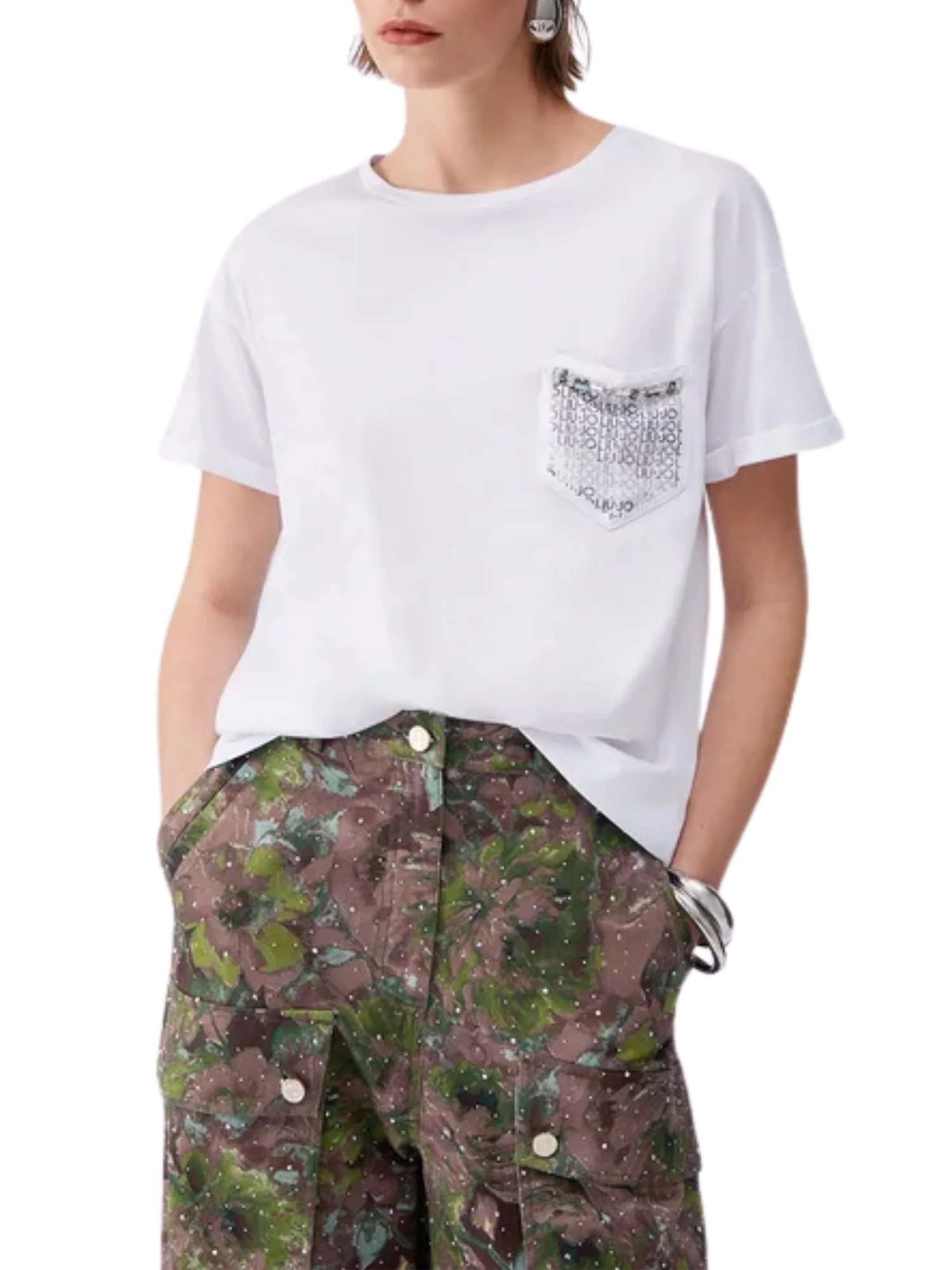 T-shirt Liu Jo donna manica corta modello LJ Full Hot bianco multi