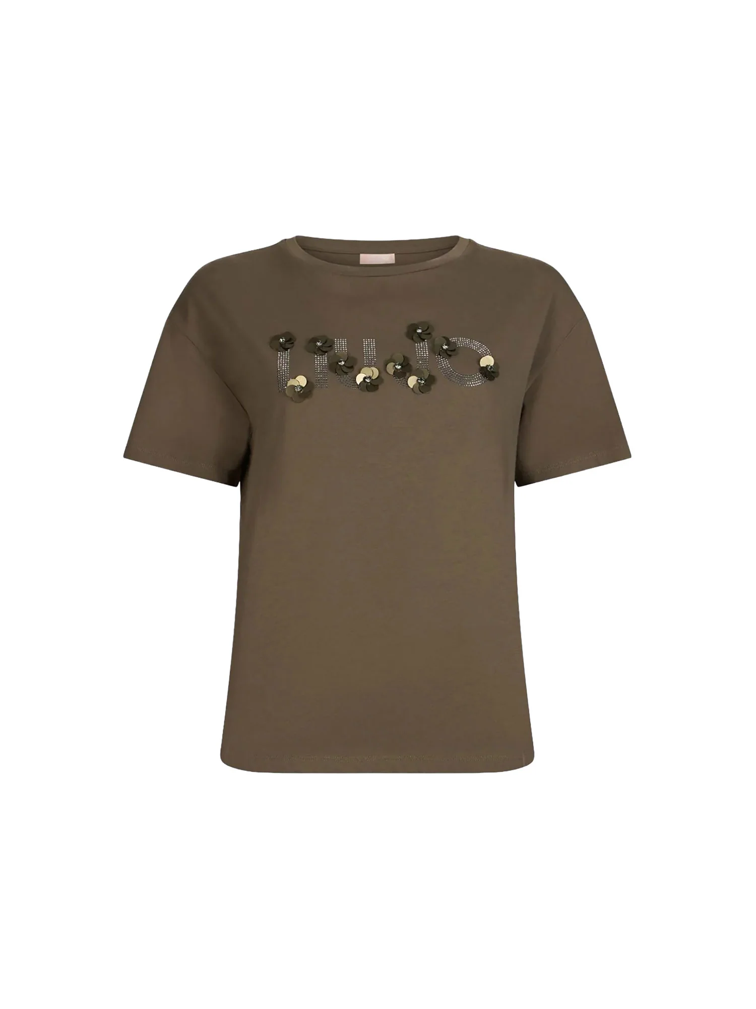 T-shirt Liu Jo Donna manica corta sequins flowers verde