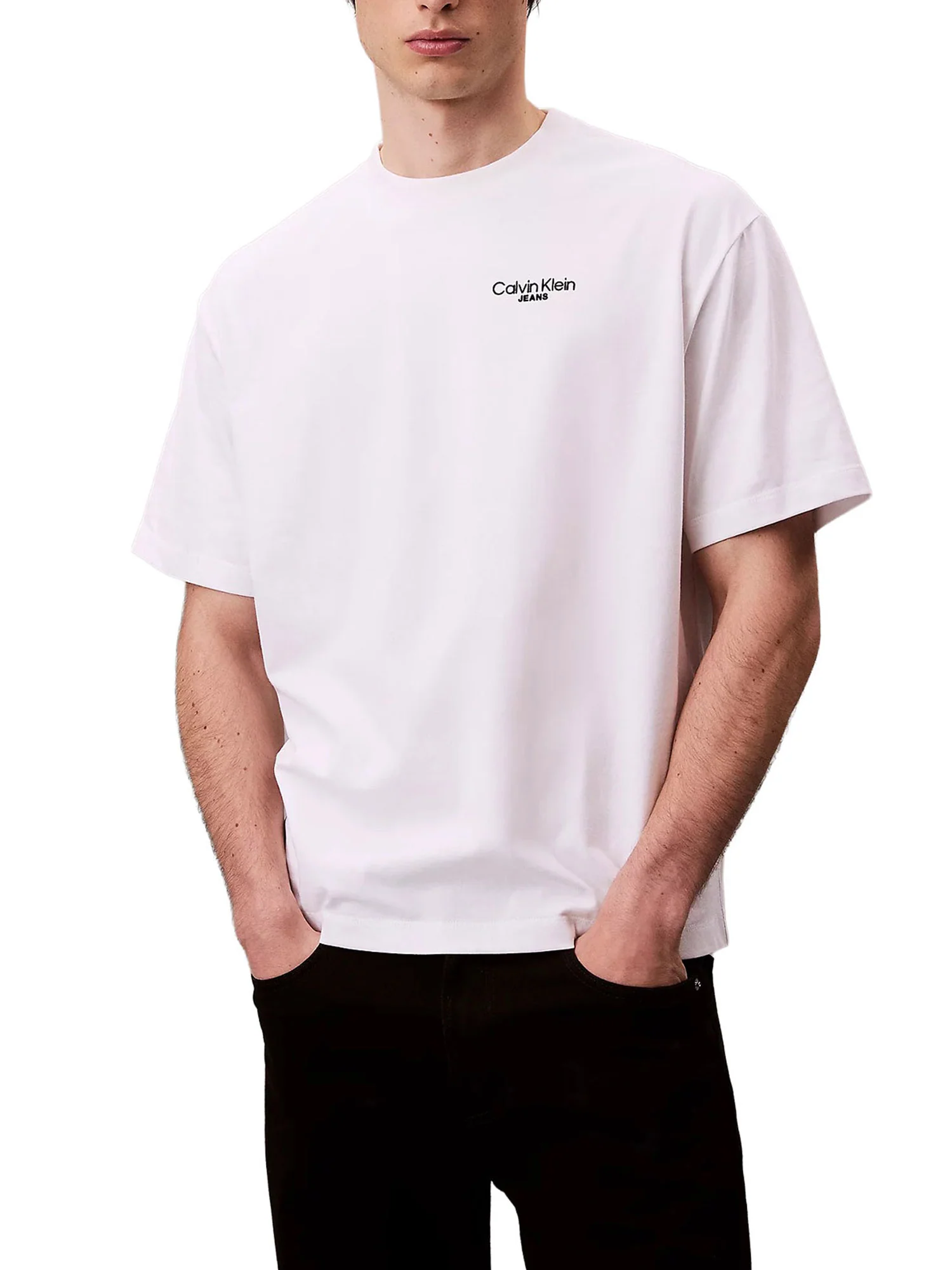 T-shirt Calvin Klein Jeans Uomo manica corta logo back print bianco