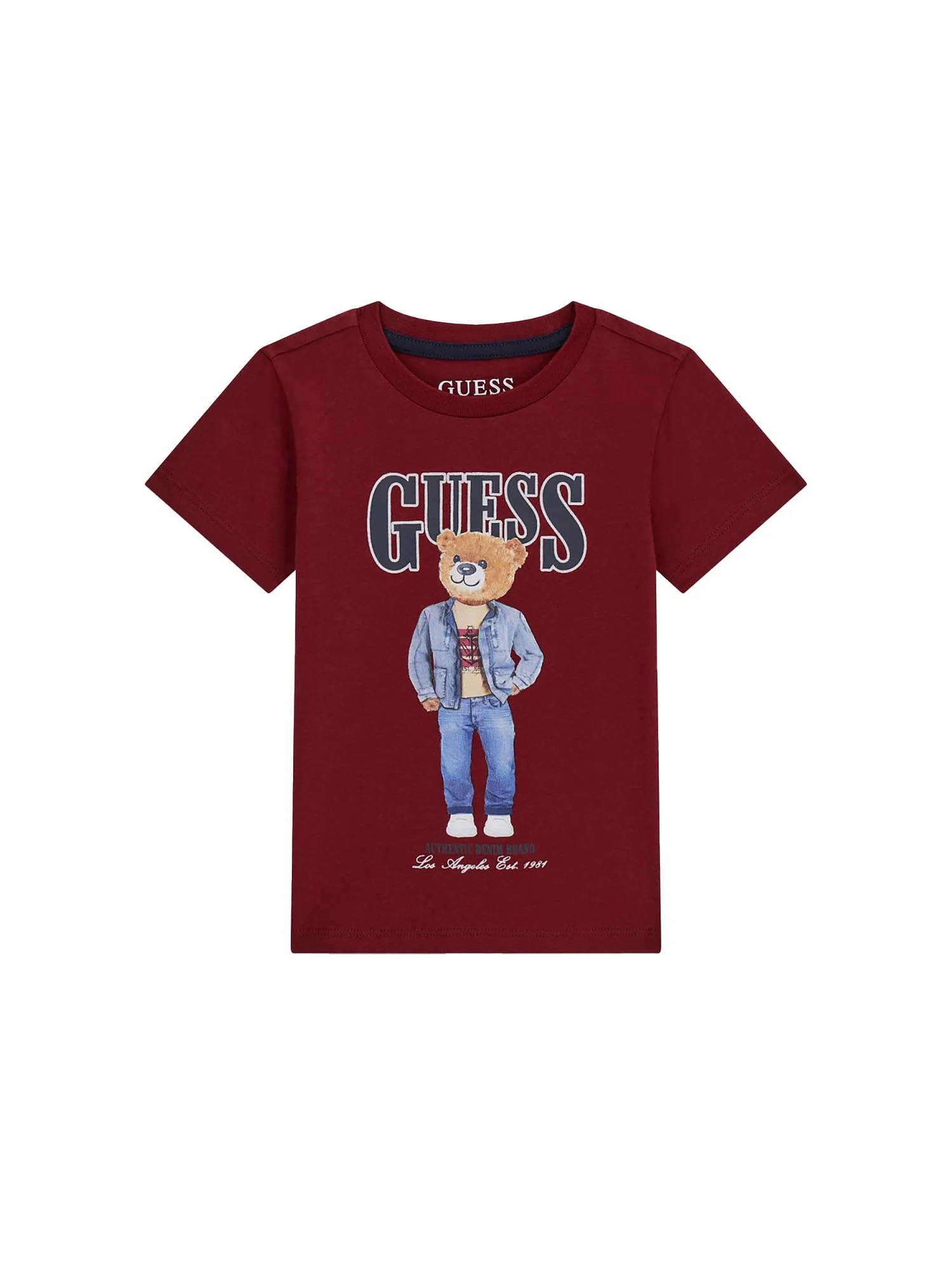 T-shirt Guess Neonato con logo bear vino