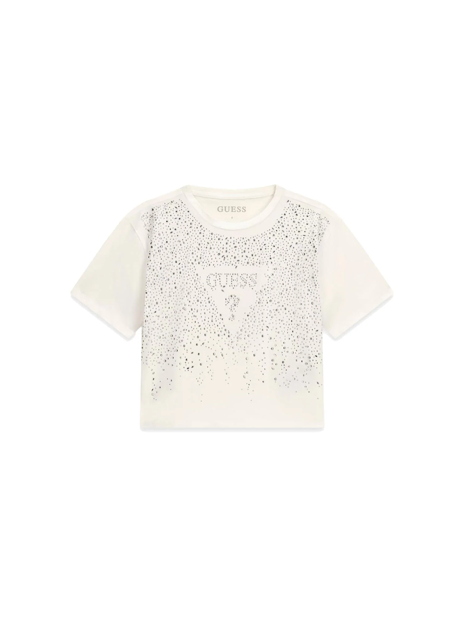 T-shirt Guess Bambina logo esplosione strass bianco