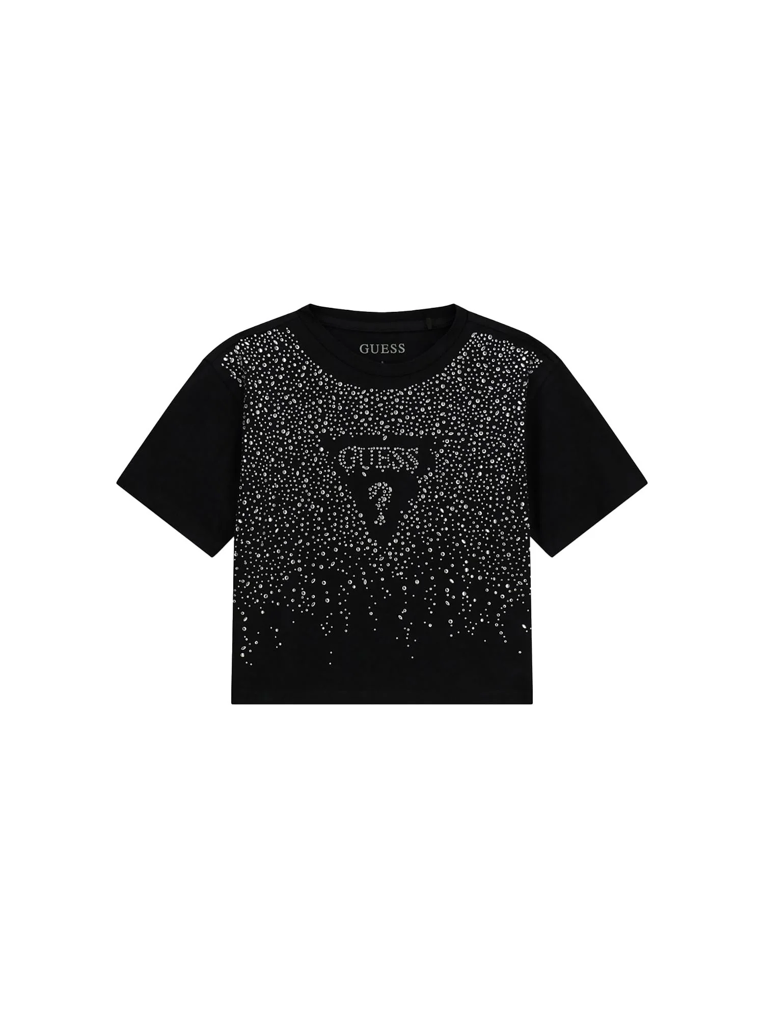 T-shirt Guess Bambina logo esplosione strass nero