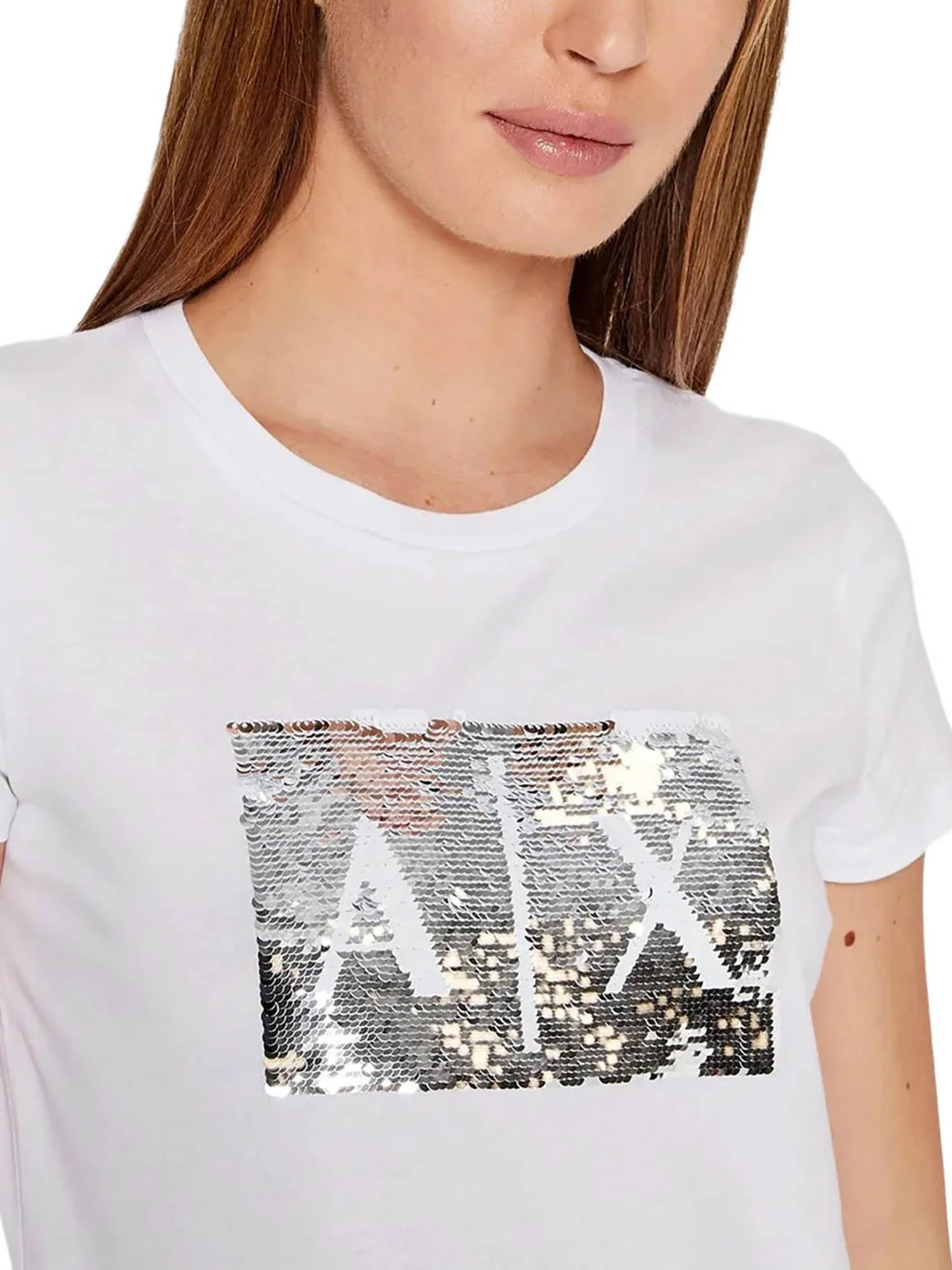T-shirt Armani Exchange Donna a manica corta logo paillettes
 Bianco - Image 3