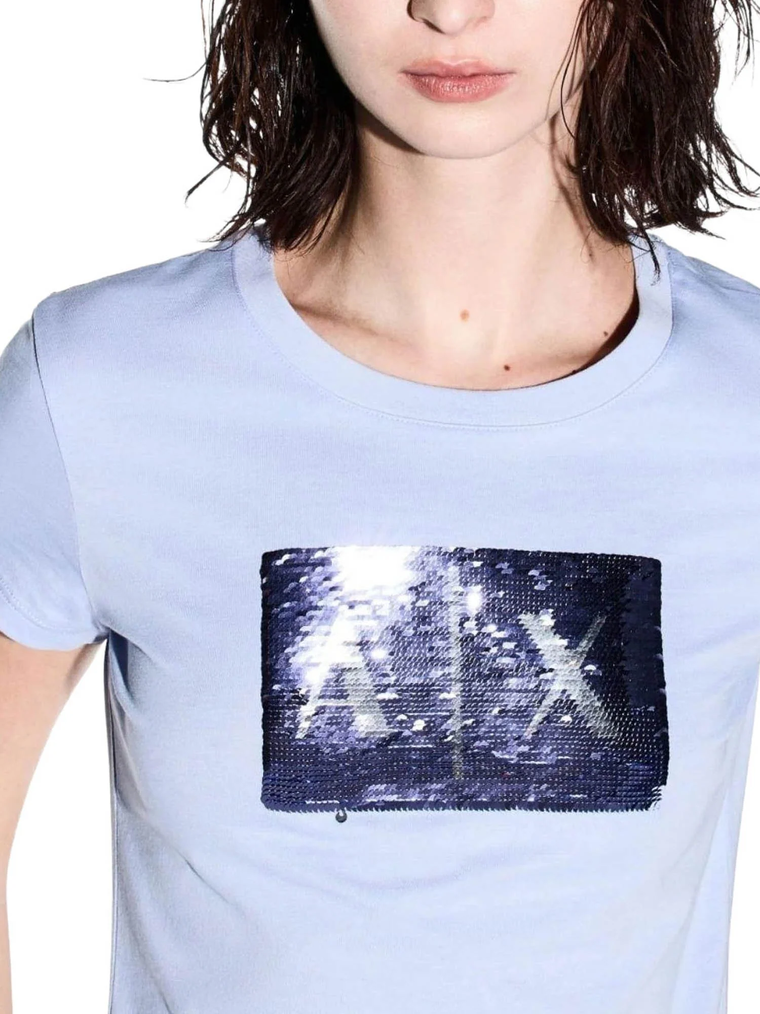 T-shirt Armani Exchange Donna a manica corta logo paillettes
 Glacial - Image 3