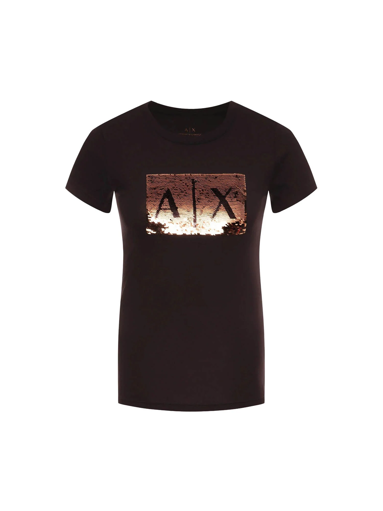 T-shirt Armani Exchange Donna a manica corta logo paillettes
 Nero\Oro - Image 4