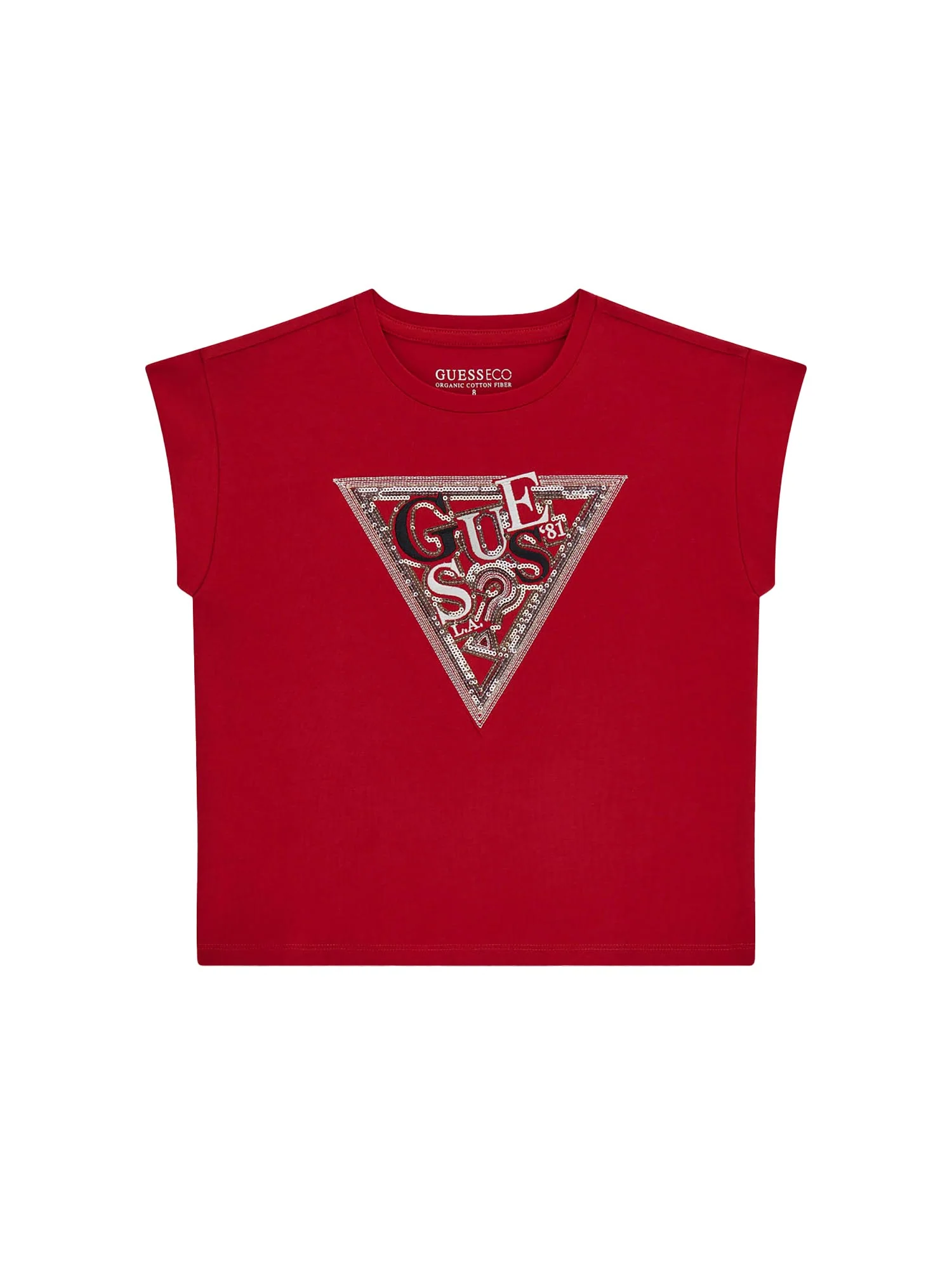 T-shirt Guess Bambina con logo paillettes rosso
