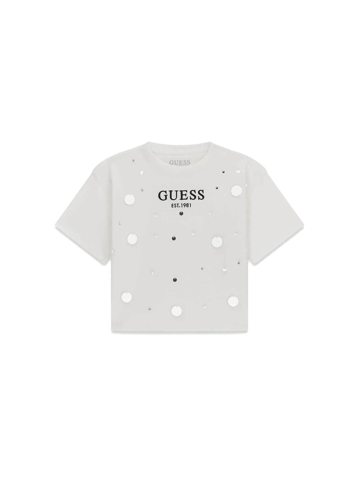 T-shirt Guess Ragazza logo maxi paillettes bianco