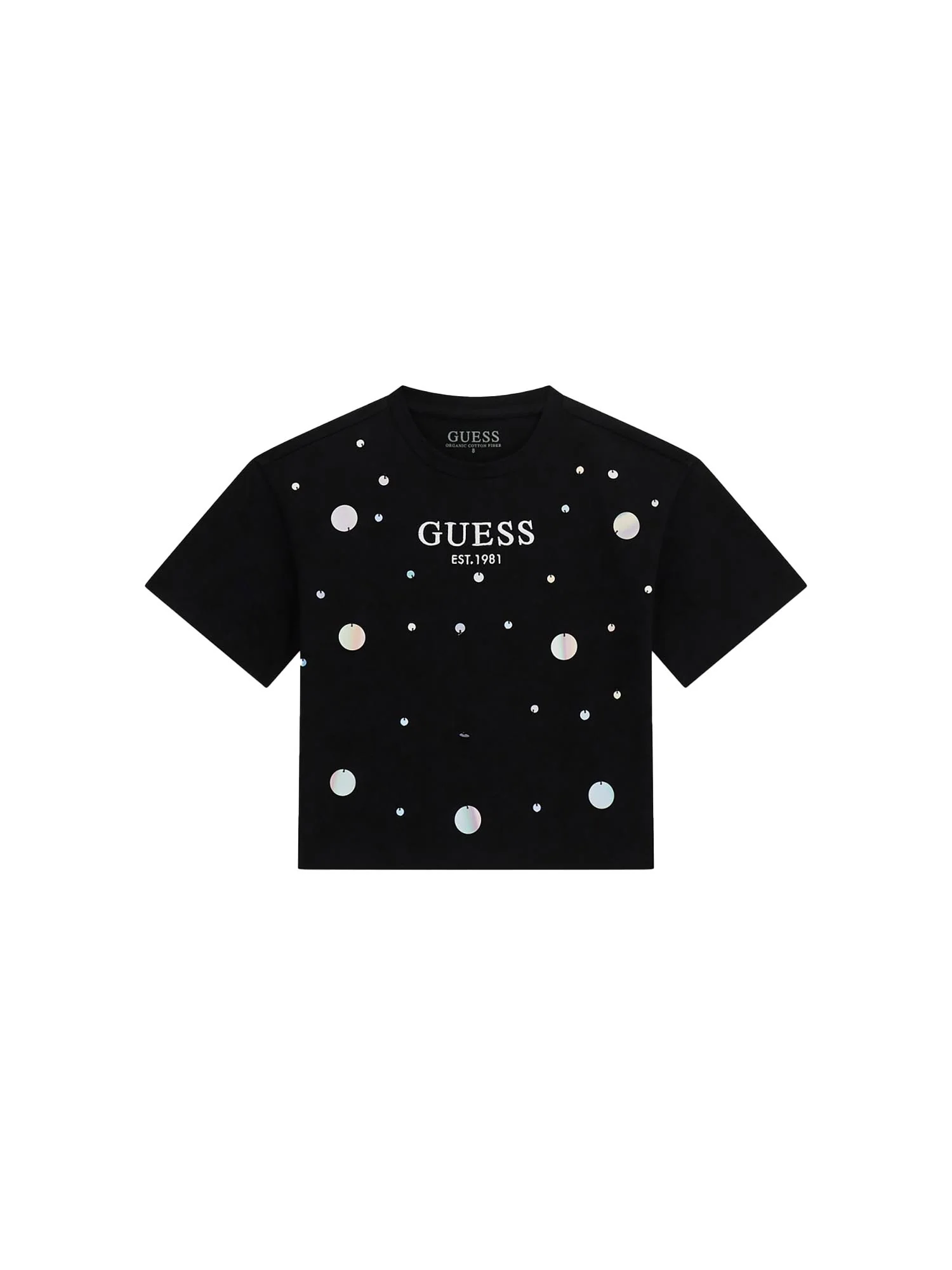 T-shirt Guess Ragazza logo maxi paillettes nero