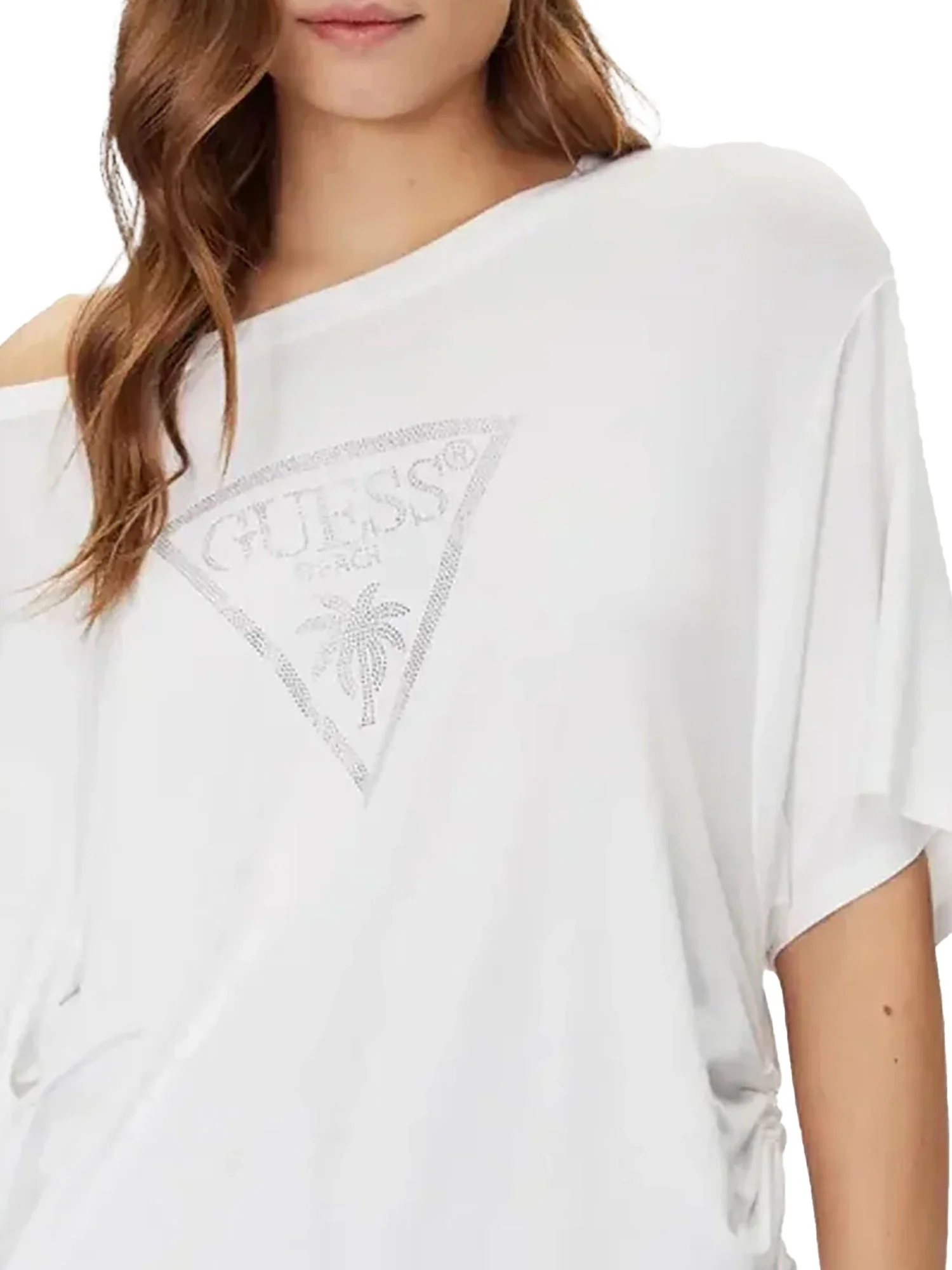 T-shirt Guess Donna maxi triangle strass bianco - Image 2
