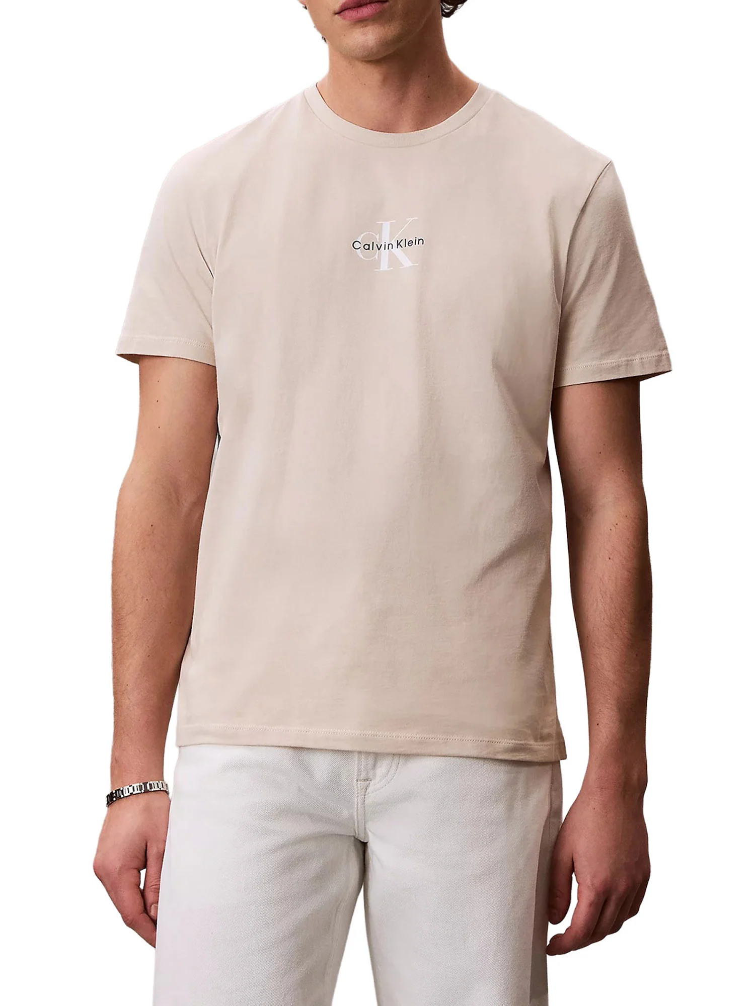 T-shirt Calvin Klein Jeans Uomo manica corta con micro monologo graphic 
 Beige