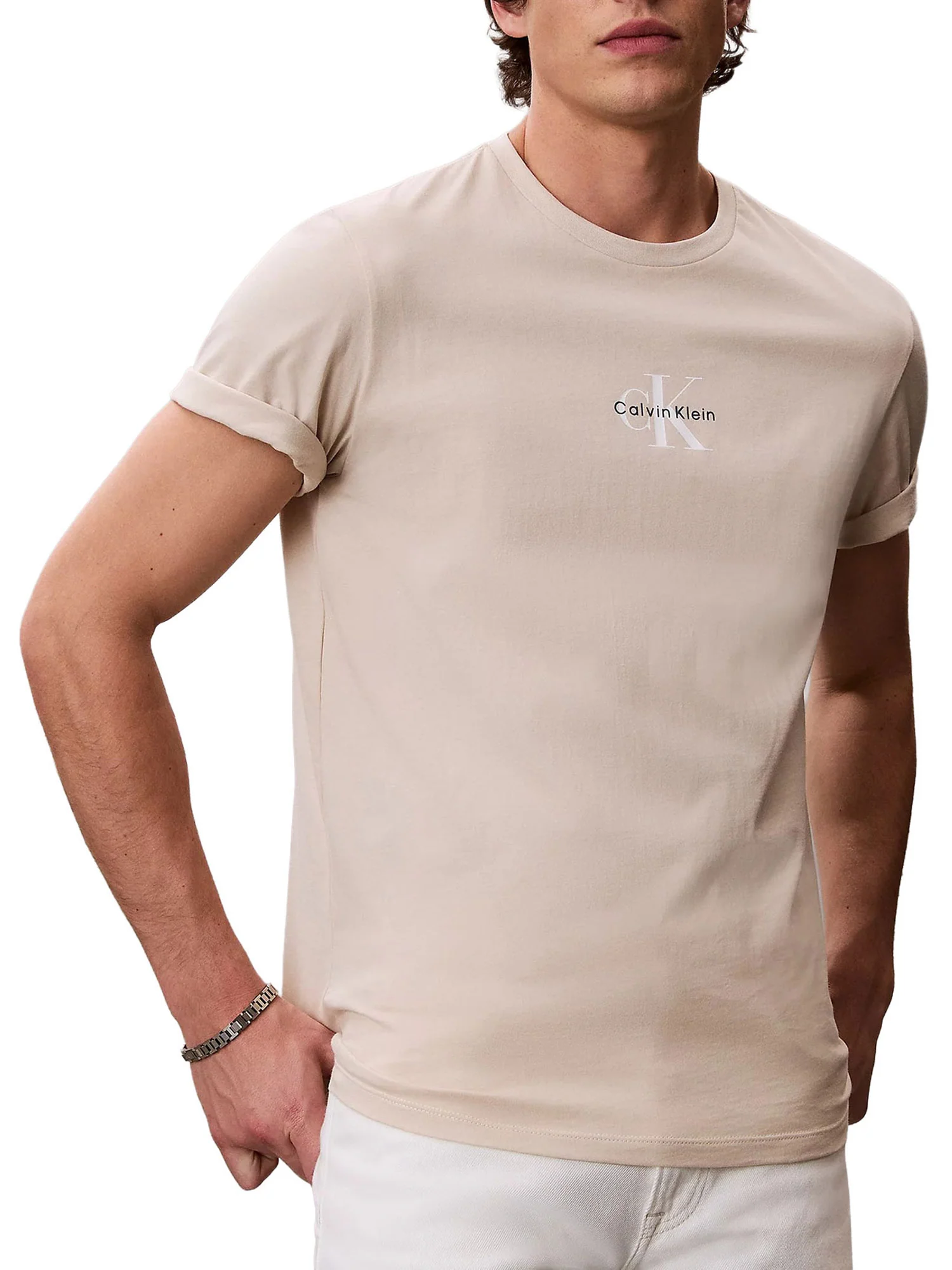 T-shirt Calvin Klein Jeans Uomo manica corta con micro monologo graphic 
 Beige - Image 3