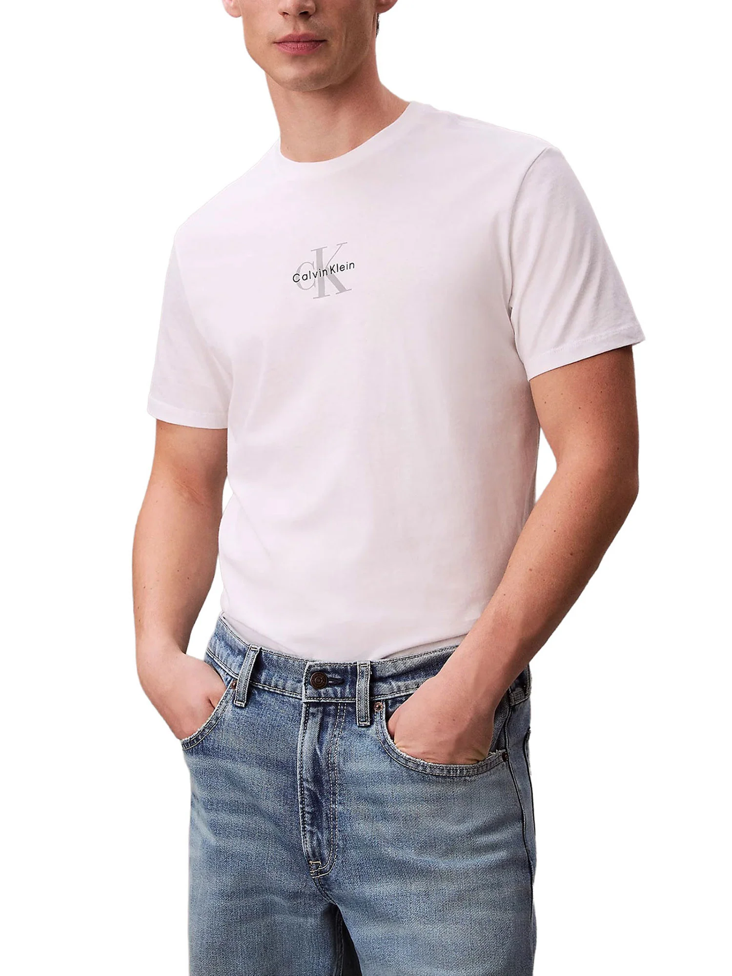 T-shirt manica corta Calvin Klein Jeans uomo micro monologo bianco