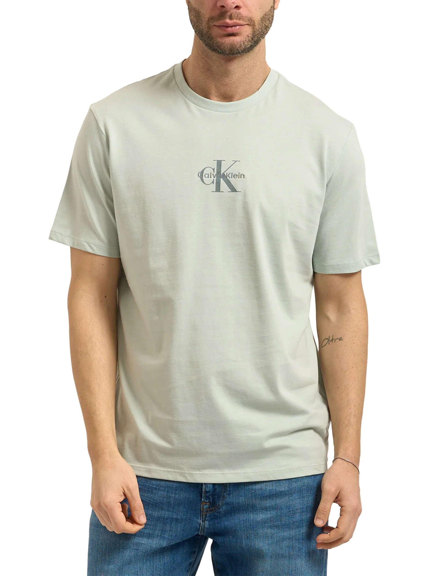 T-shirt Calvin Klein Jeans Uomo manica corta micro monologo graphic Verde chiaro