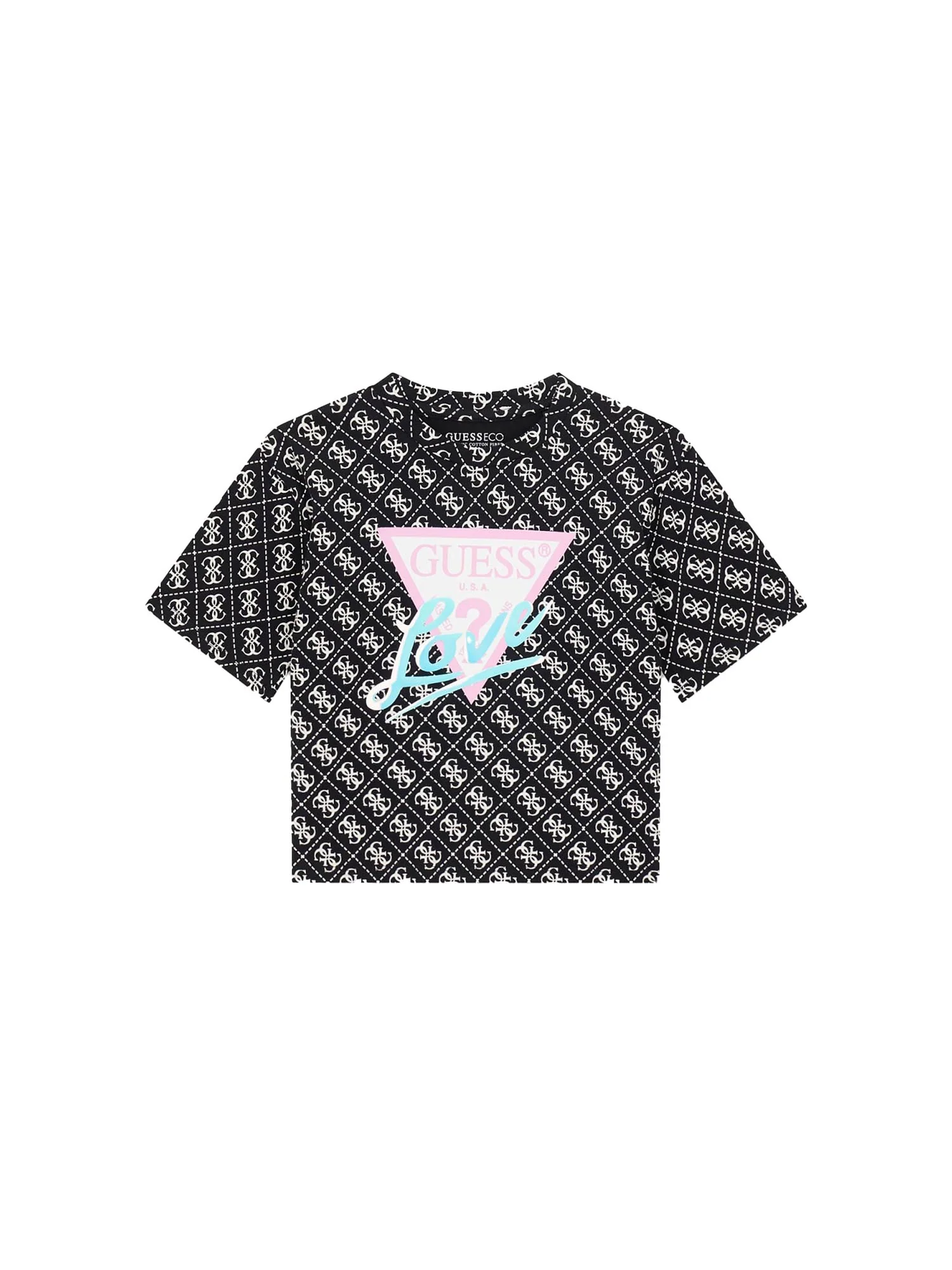 T-shirt Guess Bambina midi con stampa logo allover nero