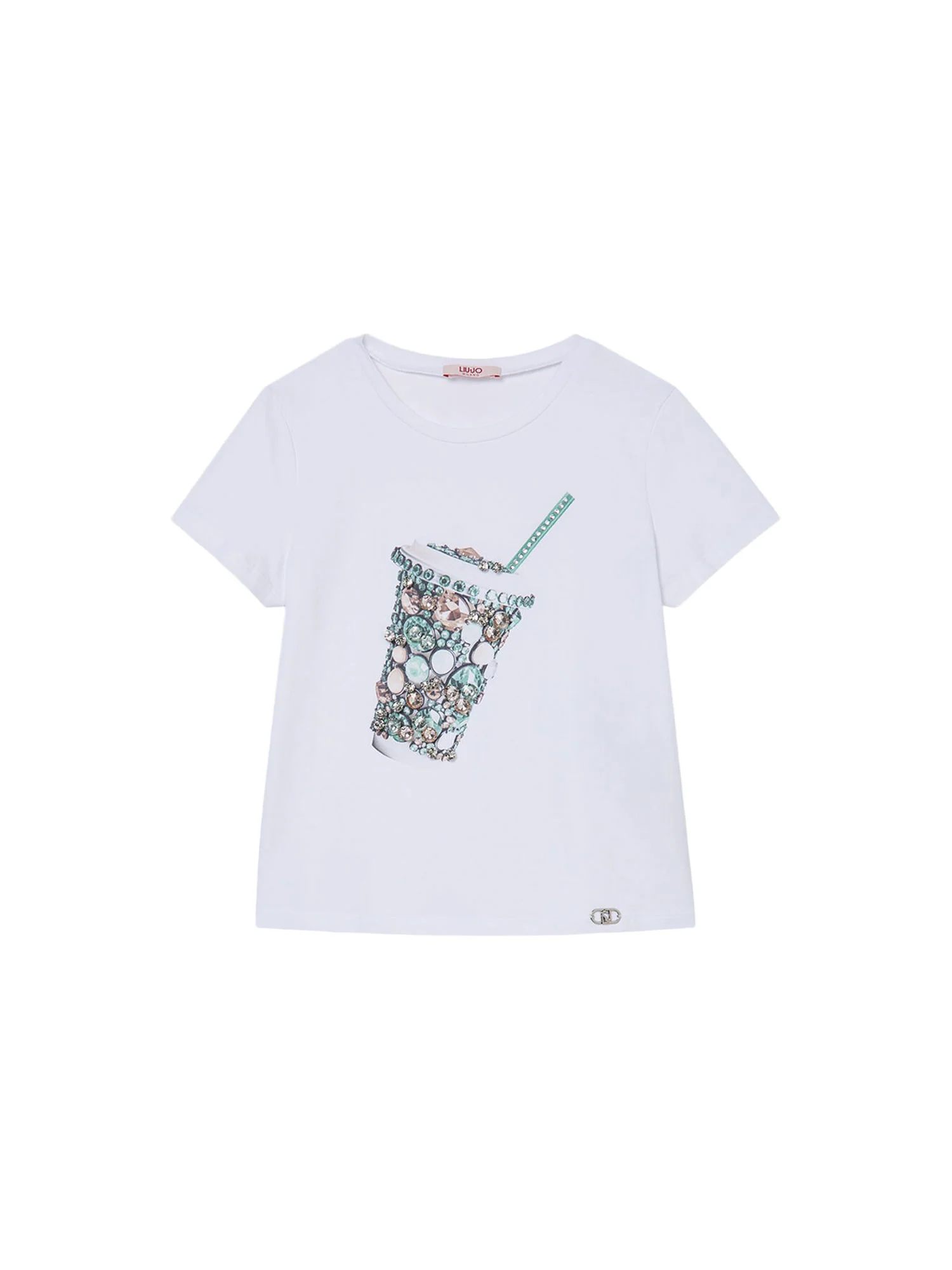 T-shirt Liu Jo Ragazza manica corta con stampa e castoni
 Bianco