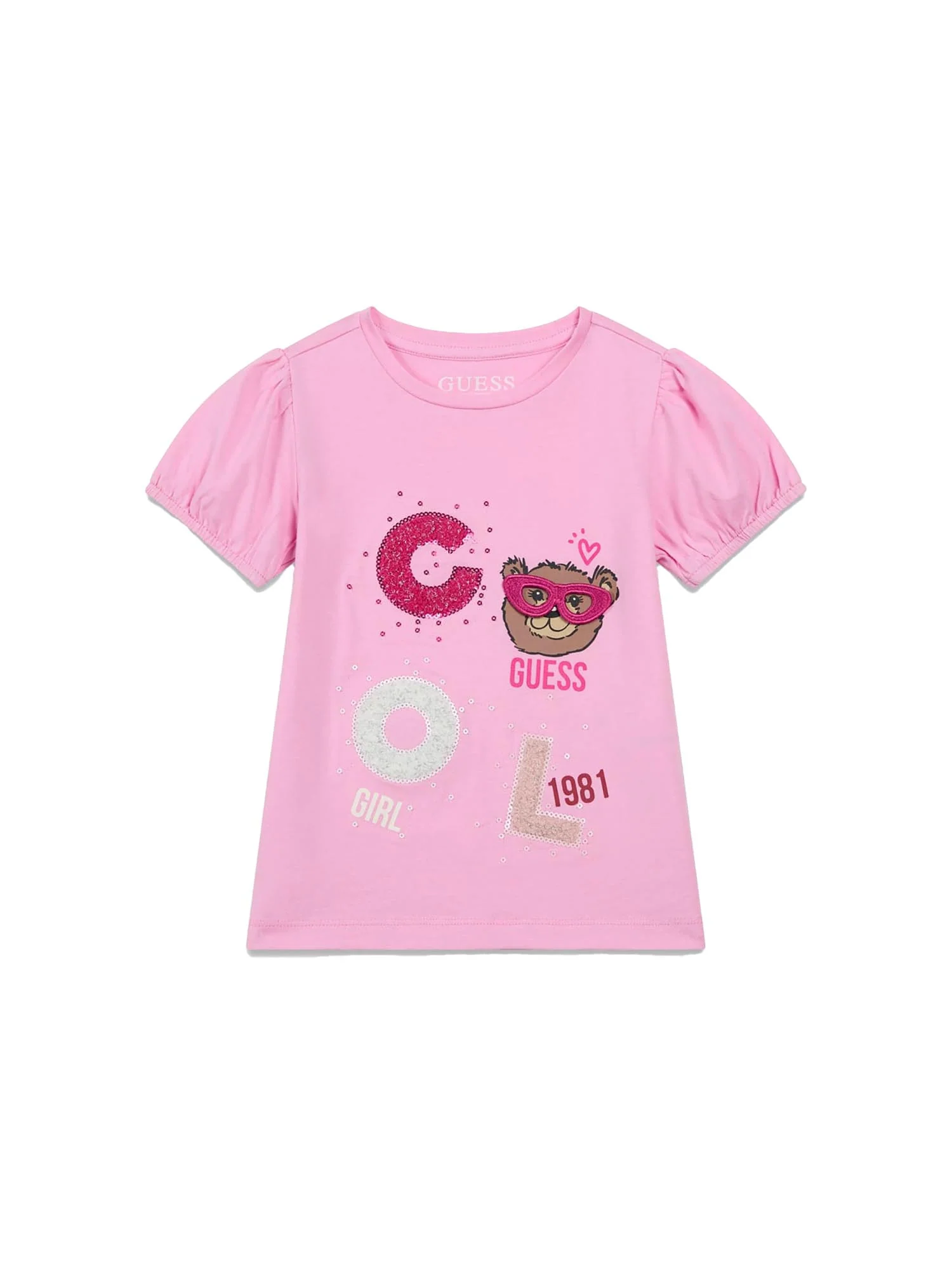 T-shirt Guess Bambina stampa paillettes rosa